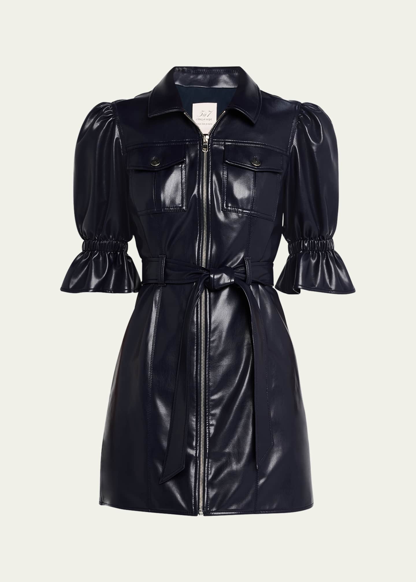 Cinq a Sept Holly Puff-Sleeve Vegan Leather Mini Dress Image 1 of 5