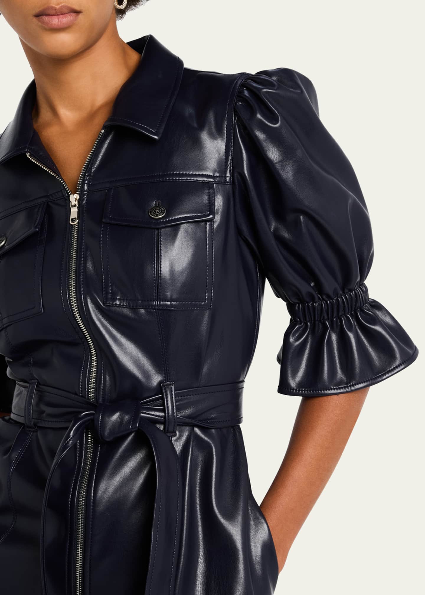 Cinq a Sept Holly Puff-Sleeve Vegan Leather Mini Dress Image 5 of 5