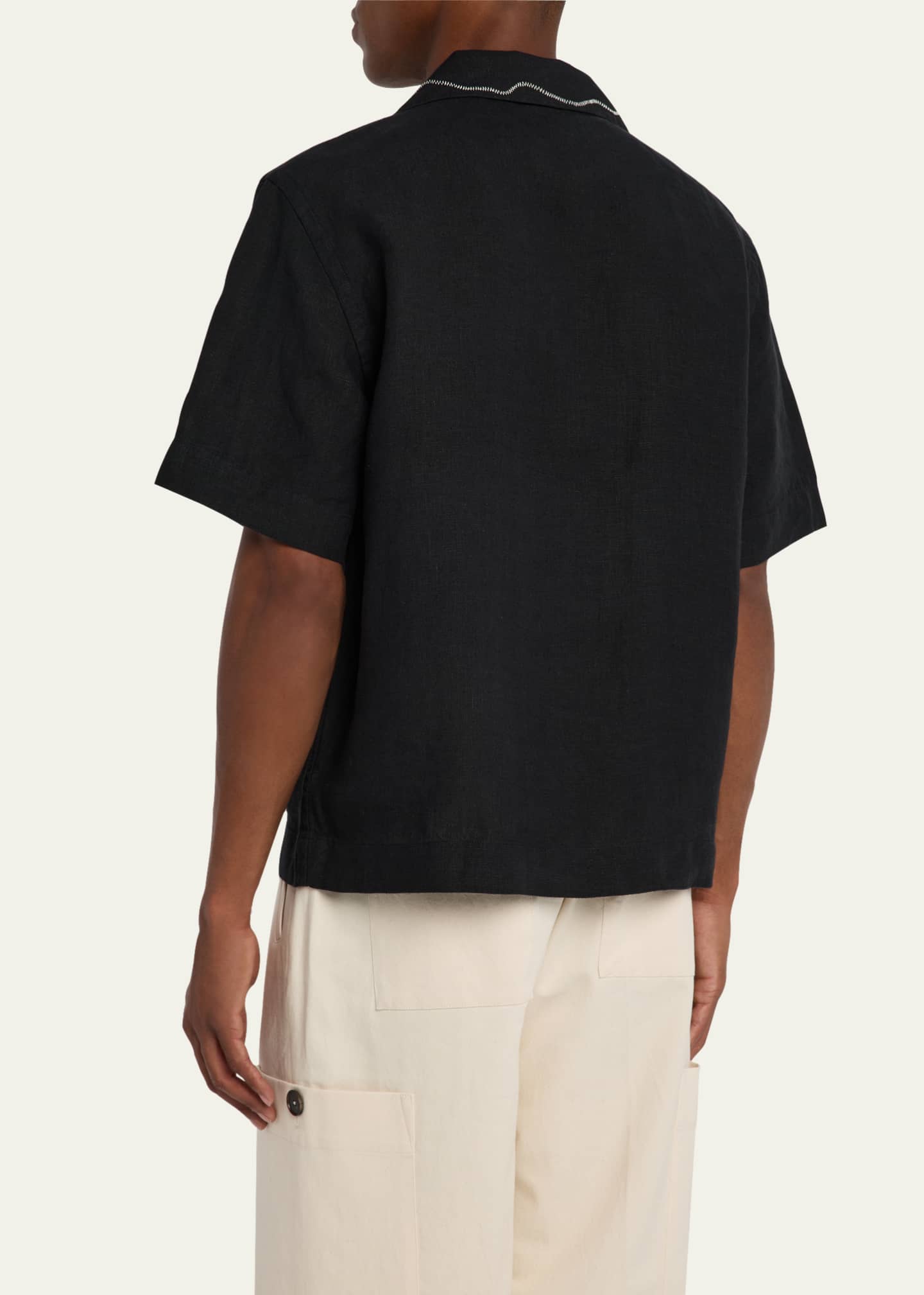 Rohe Men's Embroidered Linen Camp Shirt Image 3 of 5
