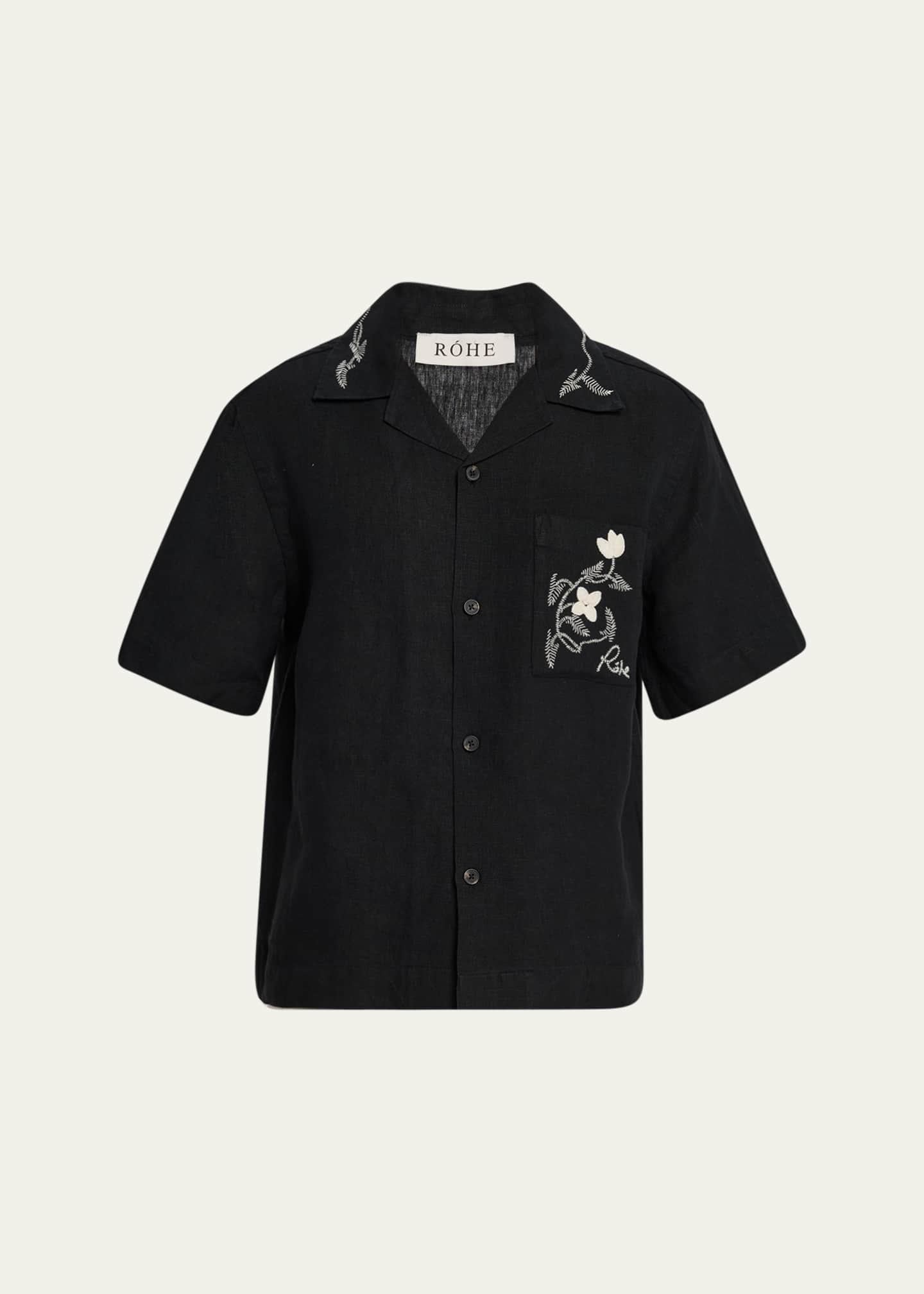 Rohe Men's Embroidered Linen Camp Shirt Image 1 of 5