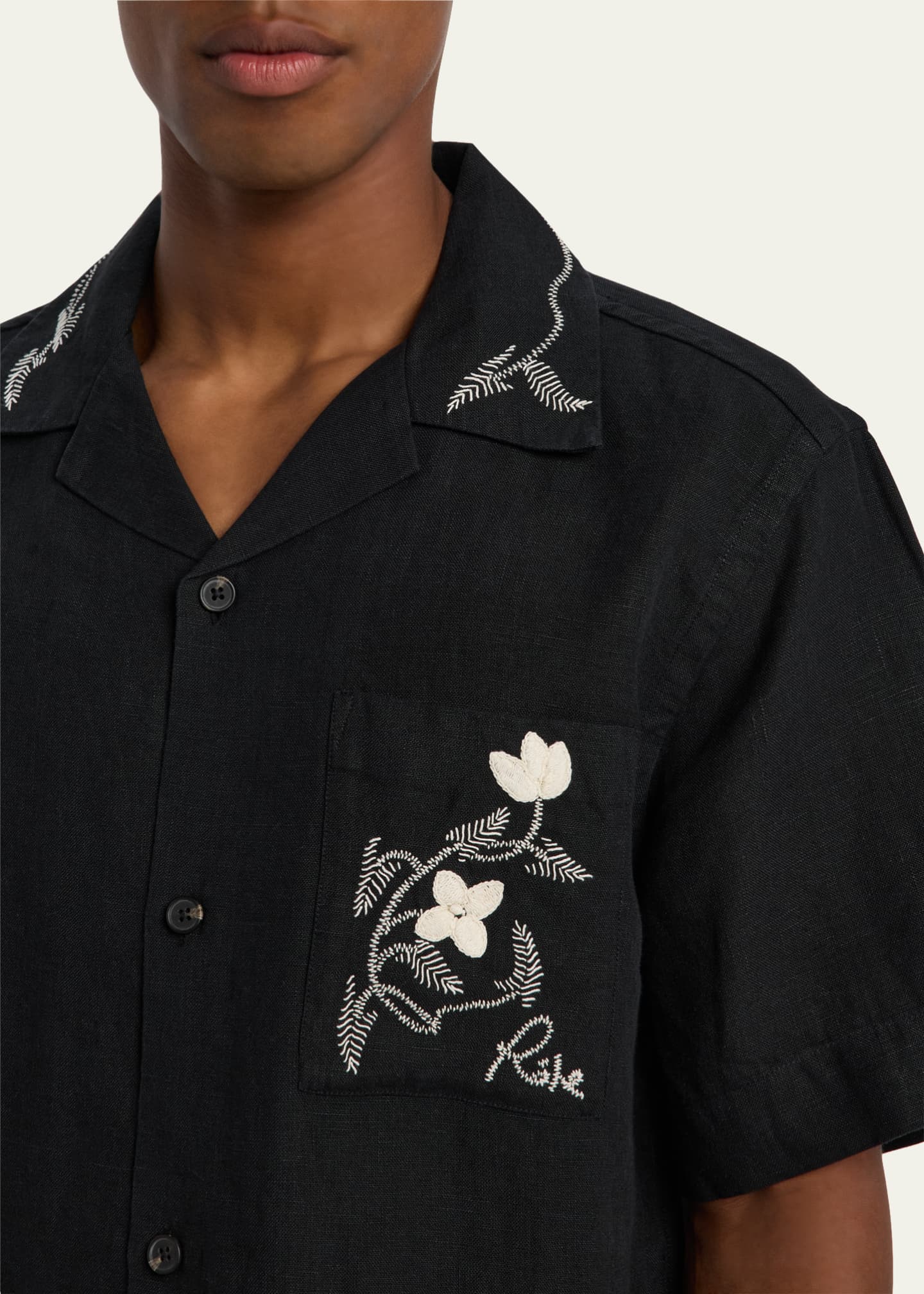 Rohe Men's Embroidered Linen Camp Shirt Image 5 of 5