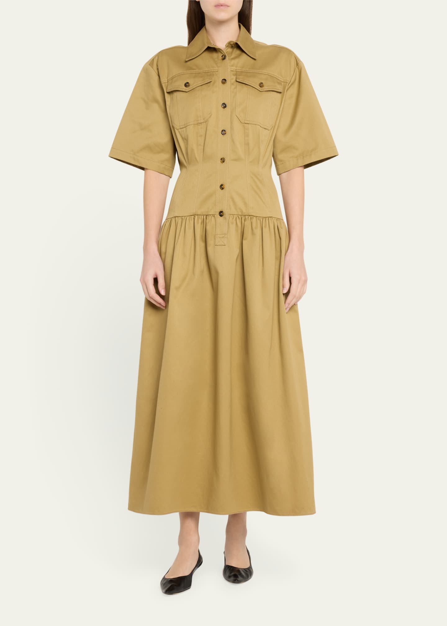 Adam Lippes Drop Waist Skirt Cotton Twill Dress Image 2 of 5