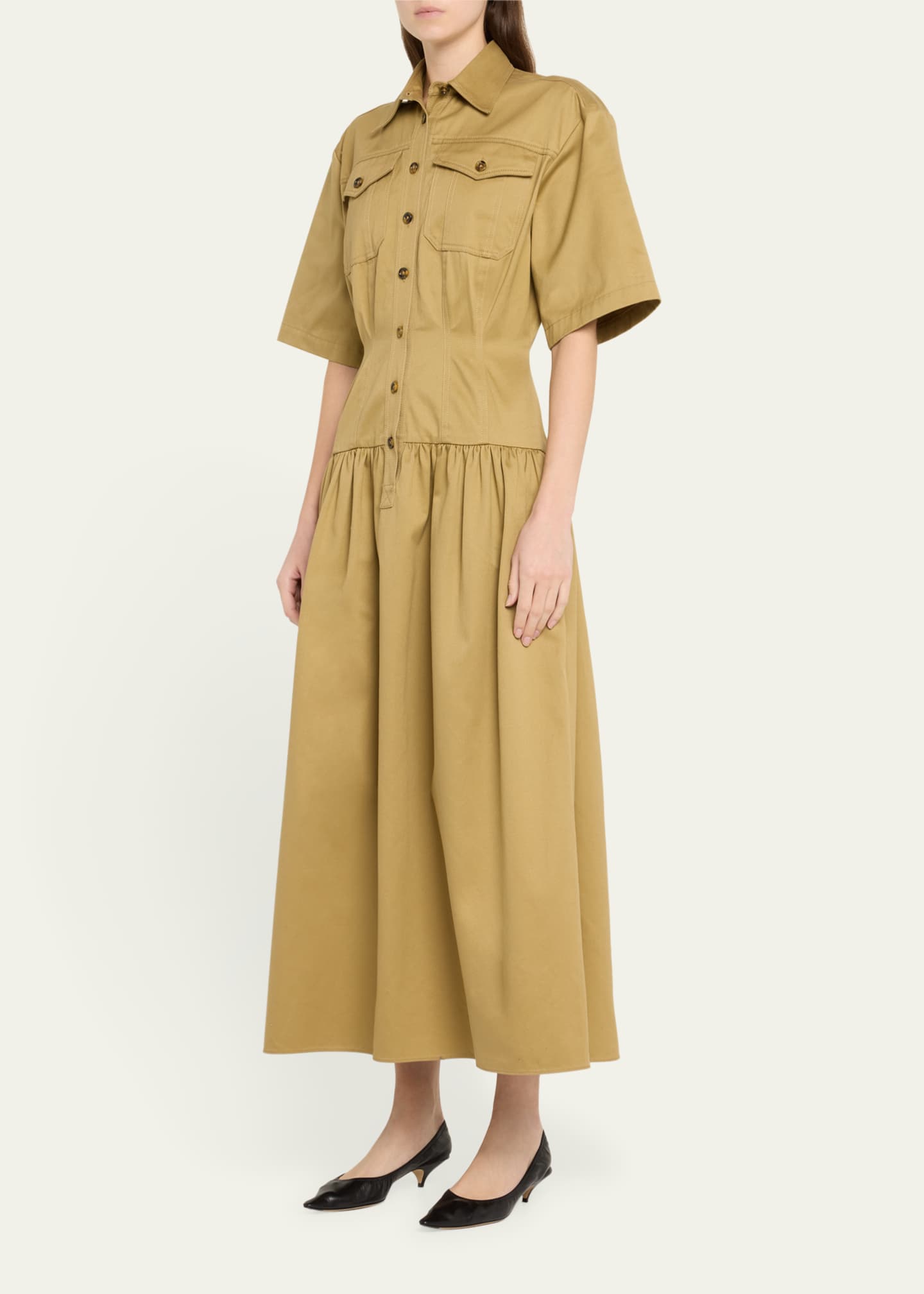 Adam Lippes Drop Waist Skirt Cotton Twill Dress Image 4 of 5