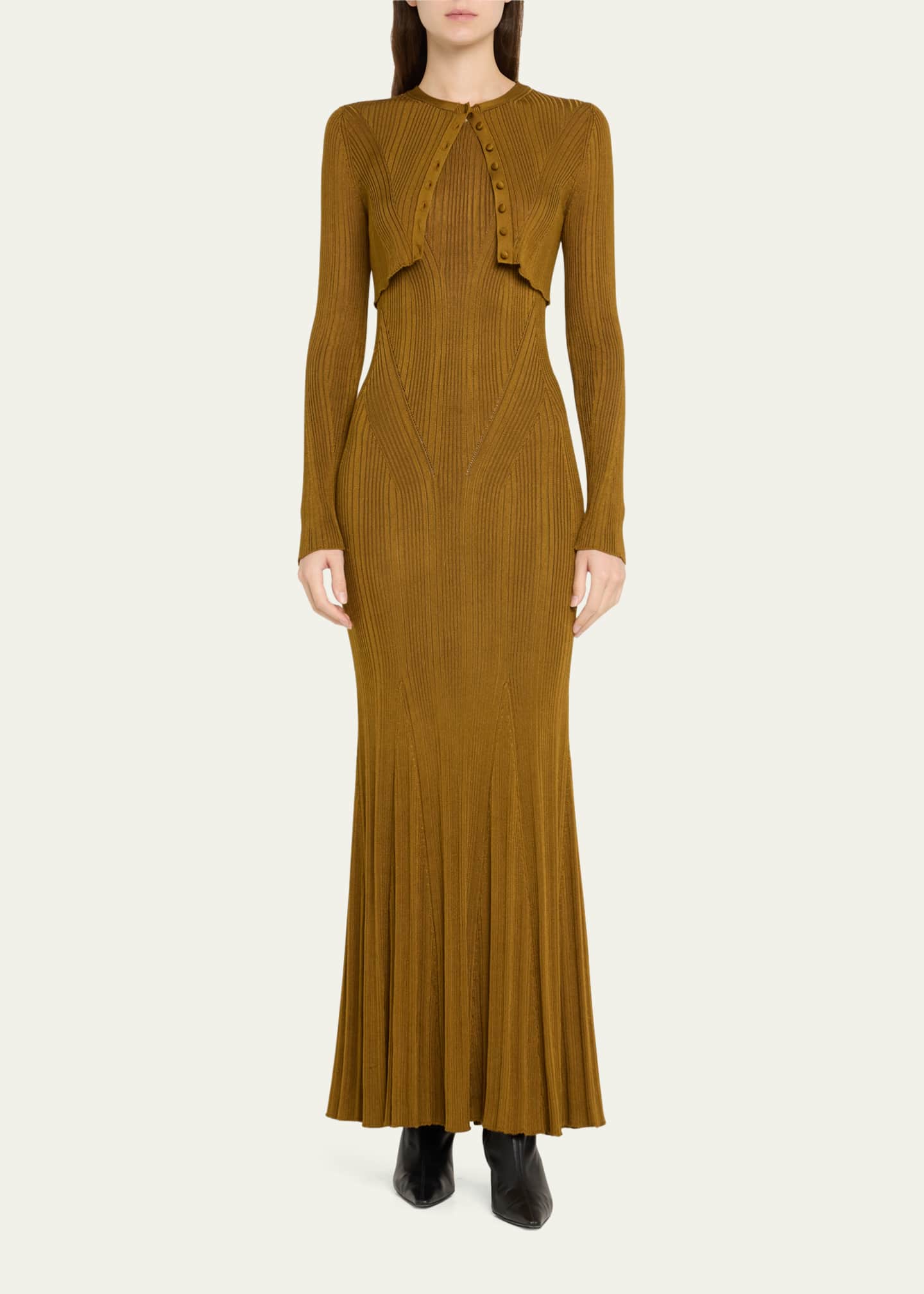 Adam Lippes Crop Silk Engineered Rib Cardigan Image 2 of 5