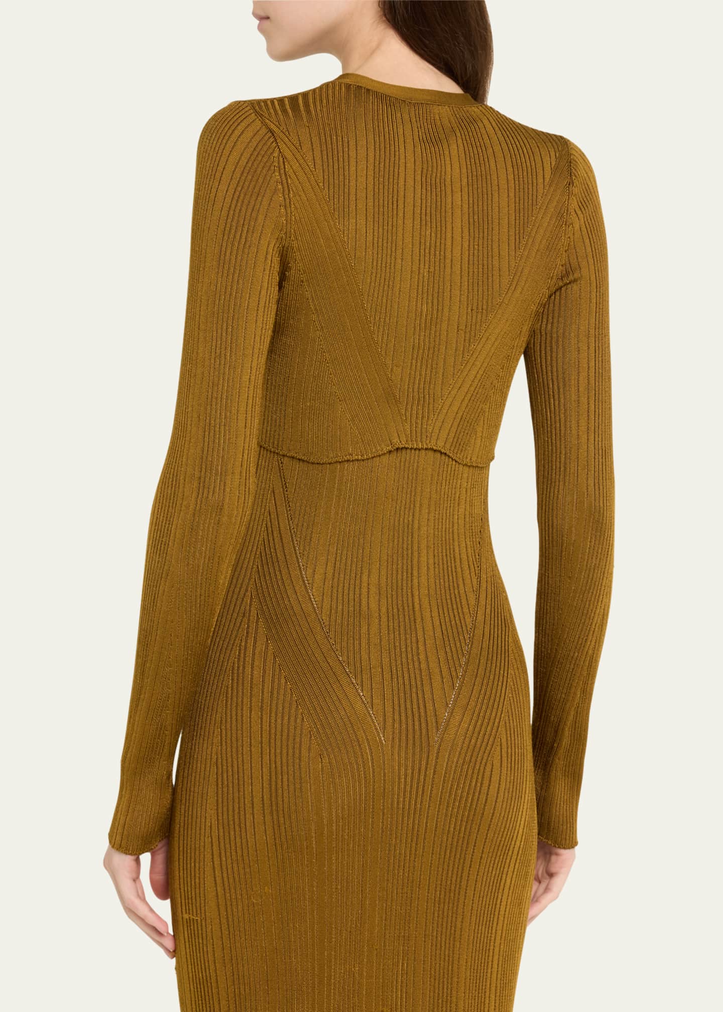 Adam Lippes Crop Silk Engineered Rib Cardigan Image 3 of 5