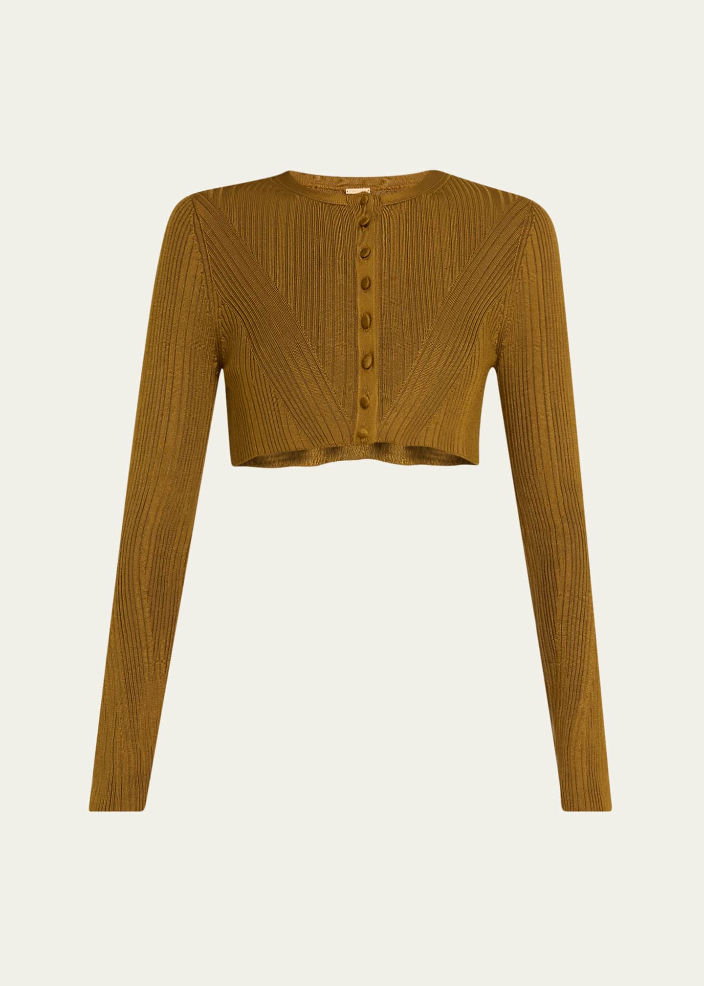 Adam Lippes Crop Silk Engineered Rib Cardigan Image 1 of 5