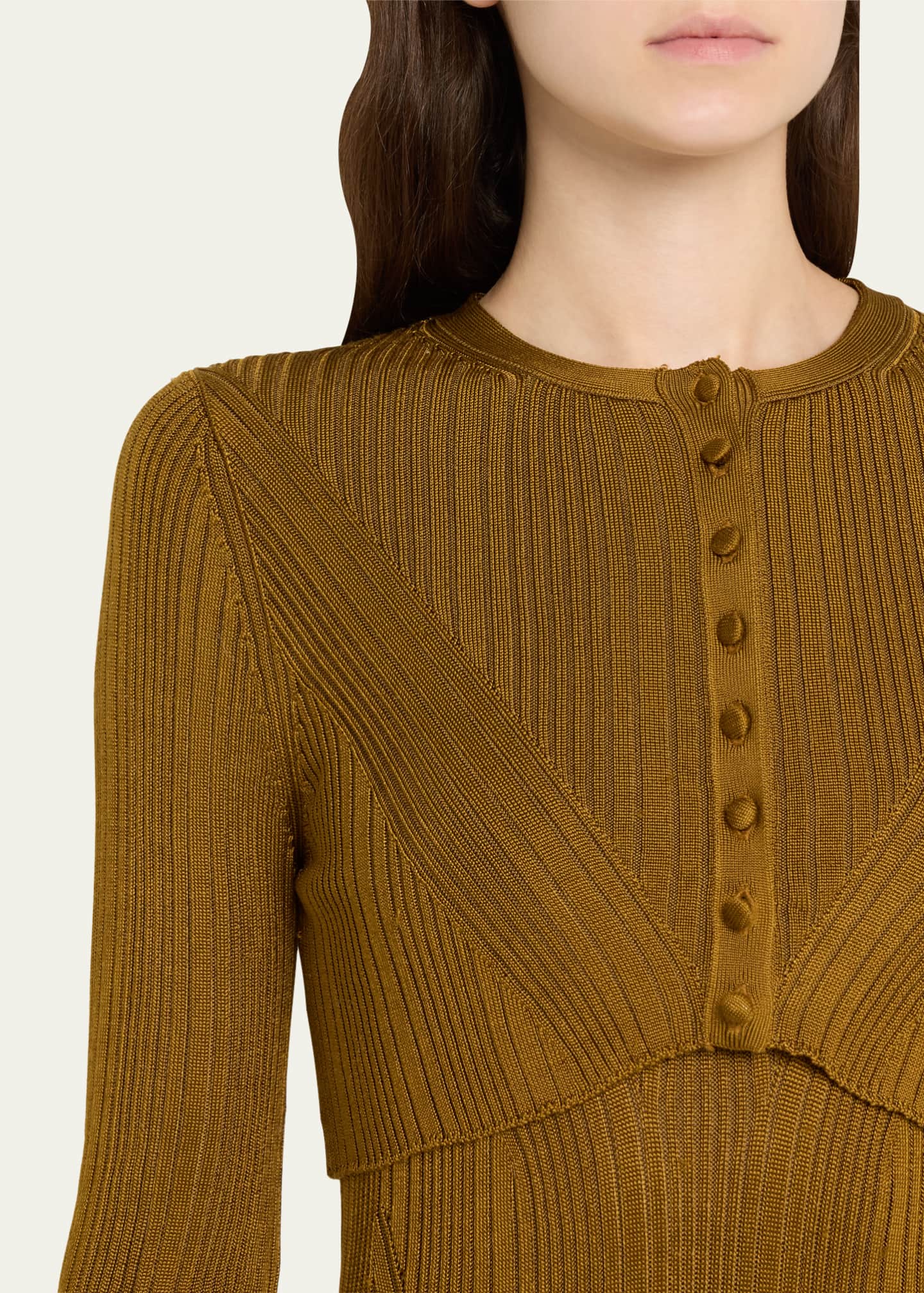 Adam Lippes Crop Silk Engineered Rib Cardigan Image 5 of 5