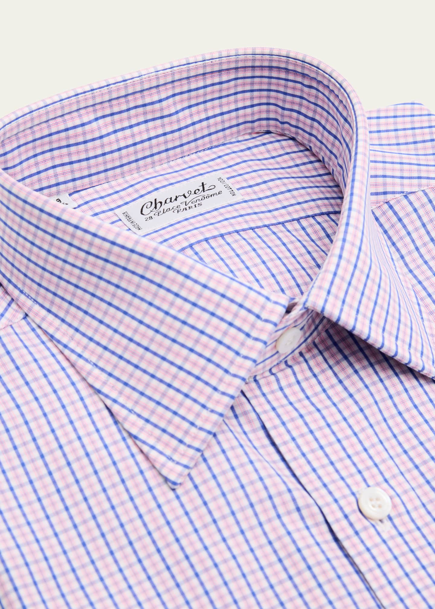 Charvet Men's Cotton Mini-Check Dress Shirt Image 2 of 2