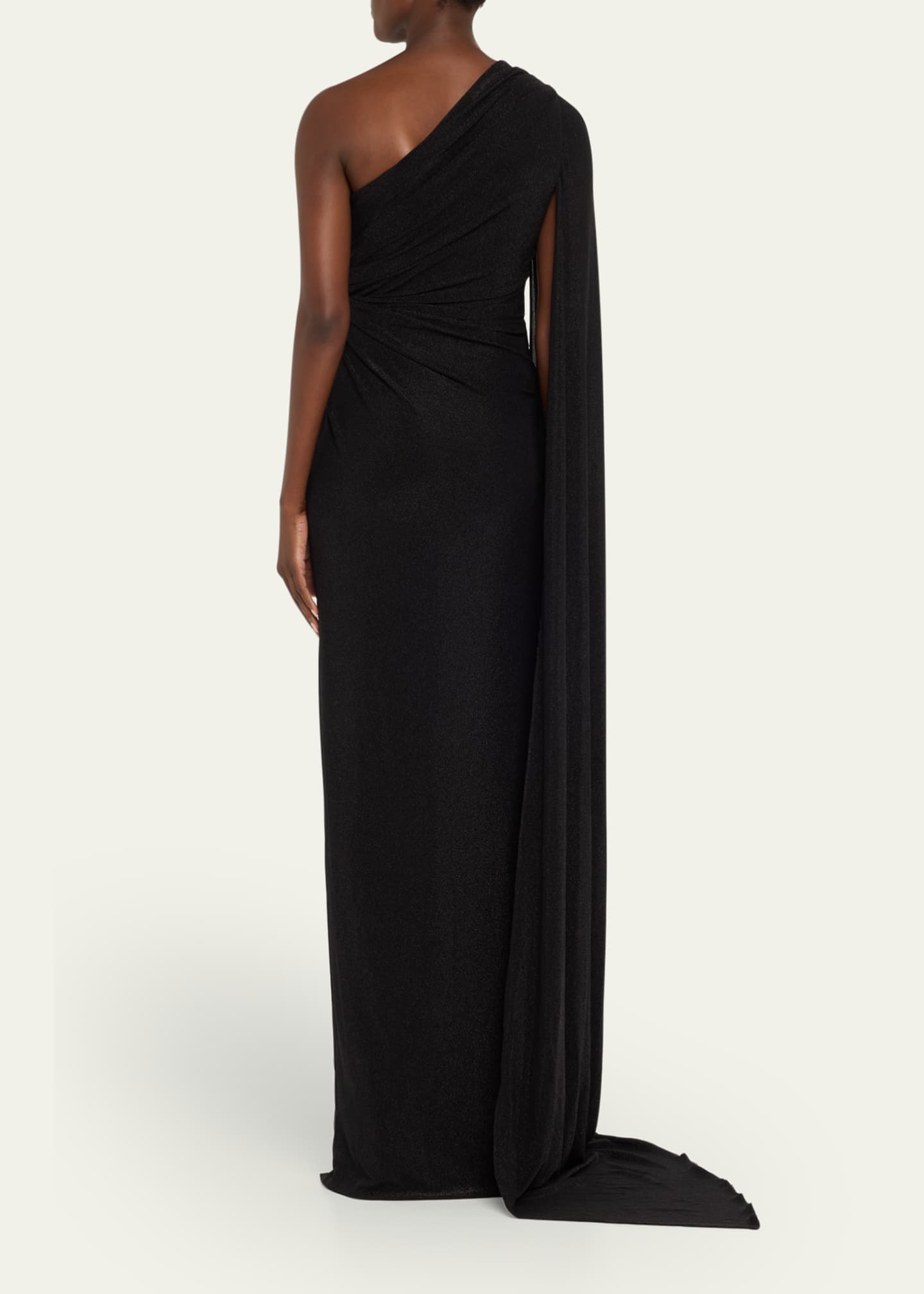 Pamella Roland Metallic Jersey Cape-Sleeve Gown Image 3 of 5