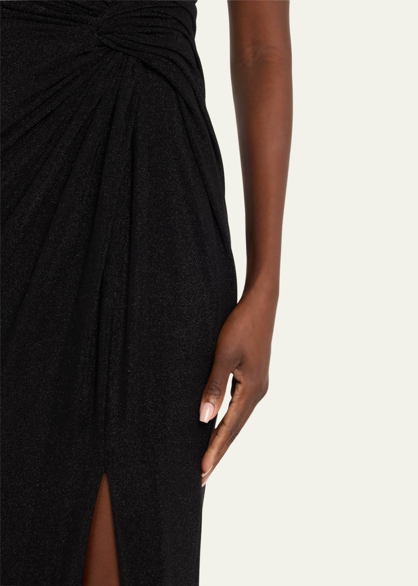 Pamella Roland Metallic Jersey Cape-Sleeve Gown Image 5 of 5