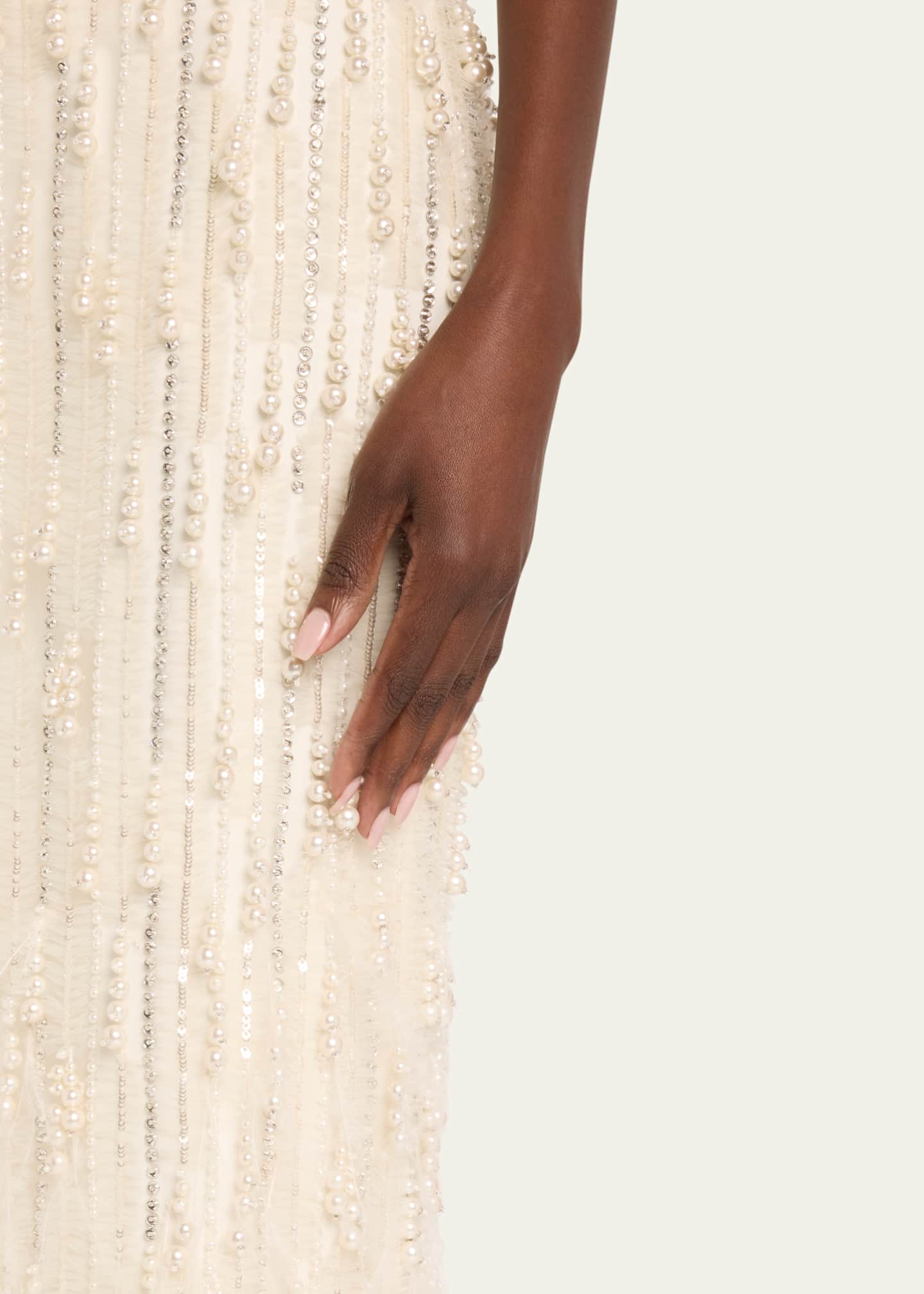 Pamella Roland Fringe Beaded Cold-Shoulder Tulle Gown Image 5 of 5