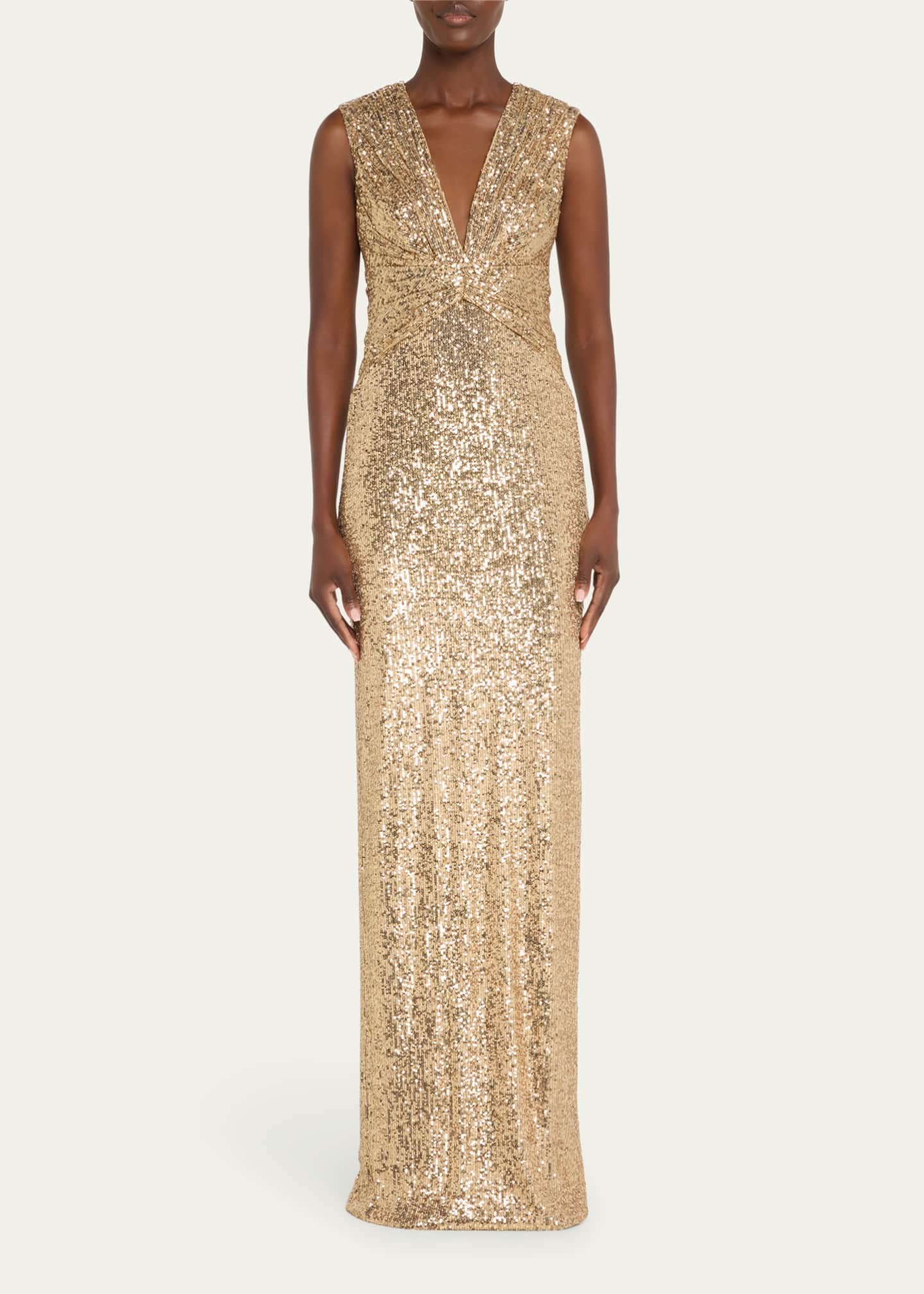 Pamella Roland Sequined V-Neck Gown Image 2 of 5