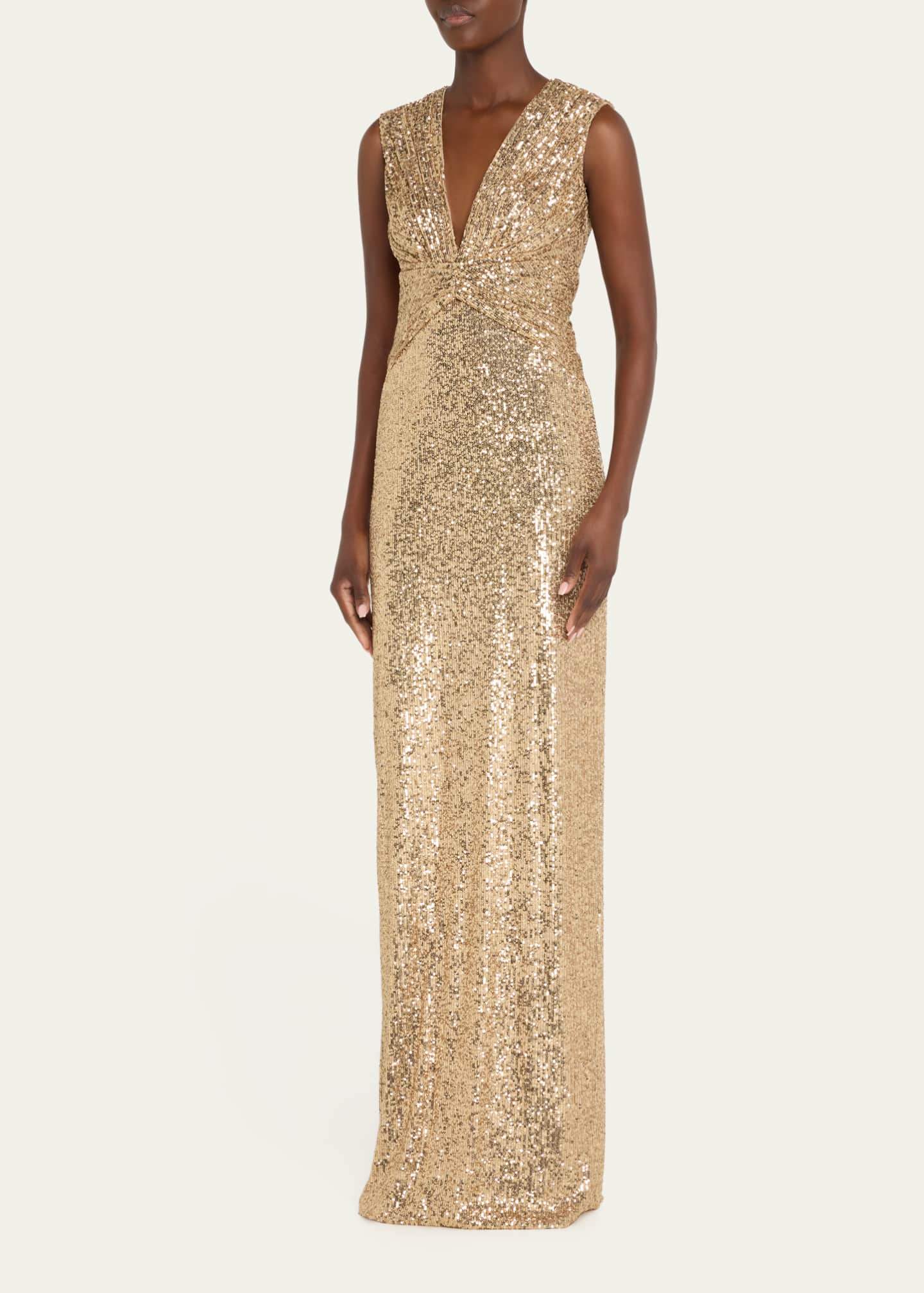 Pamella Roland Sequined V-Neck Gown Image 4 of 5