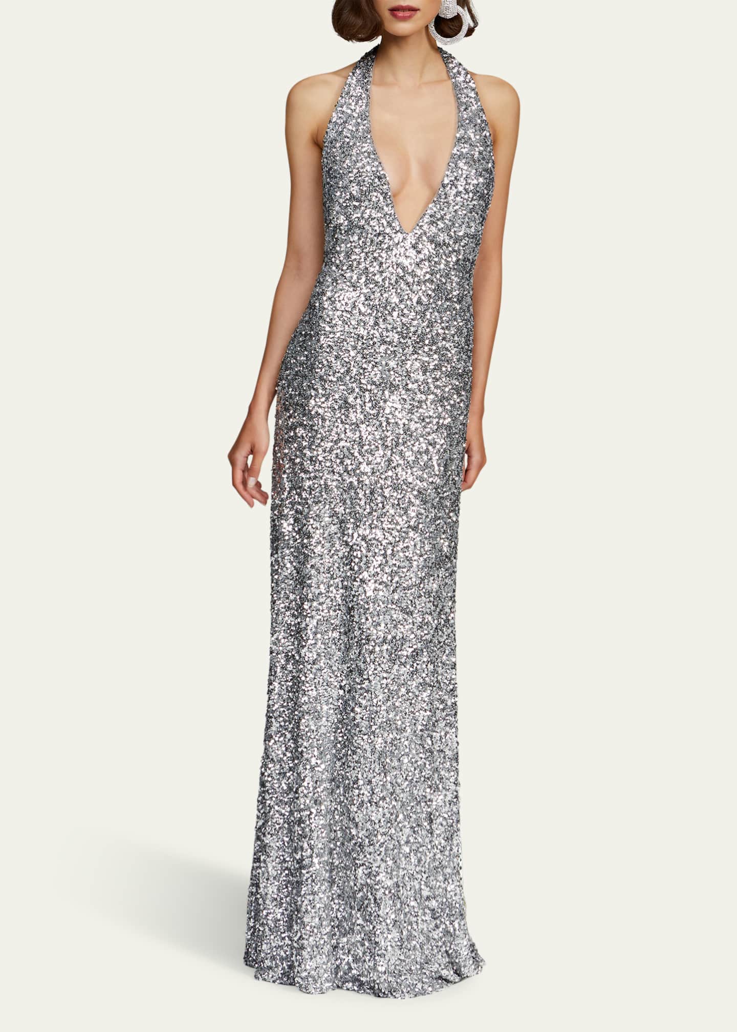 Halston Ena Sequin Deep V-Neck Column Gown Image 2 of 4