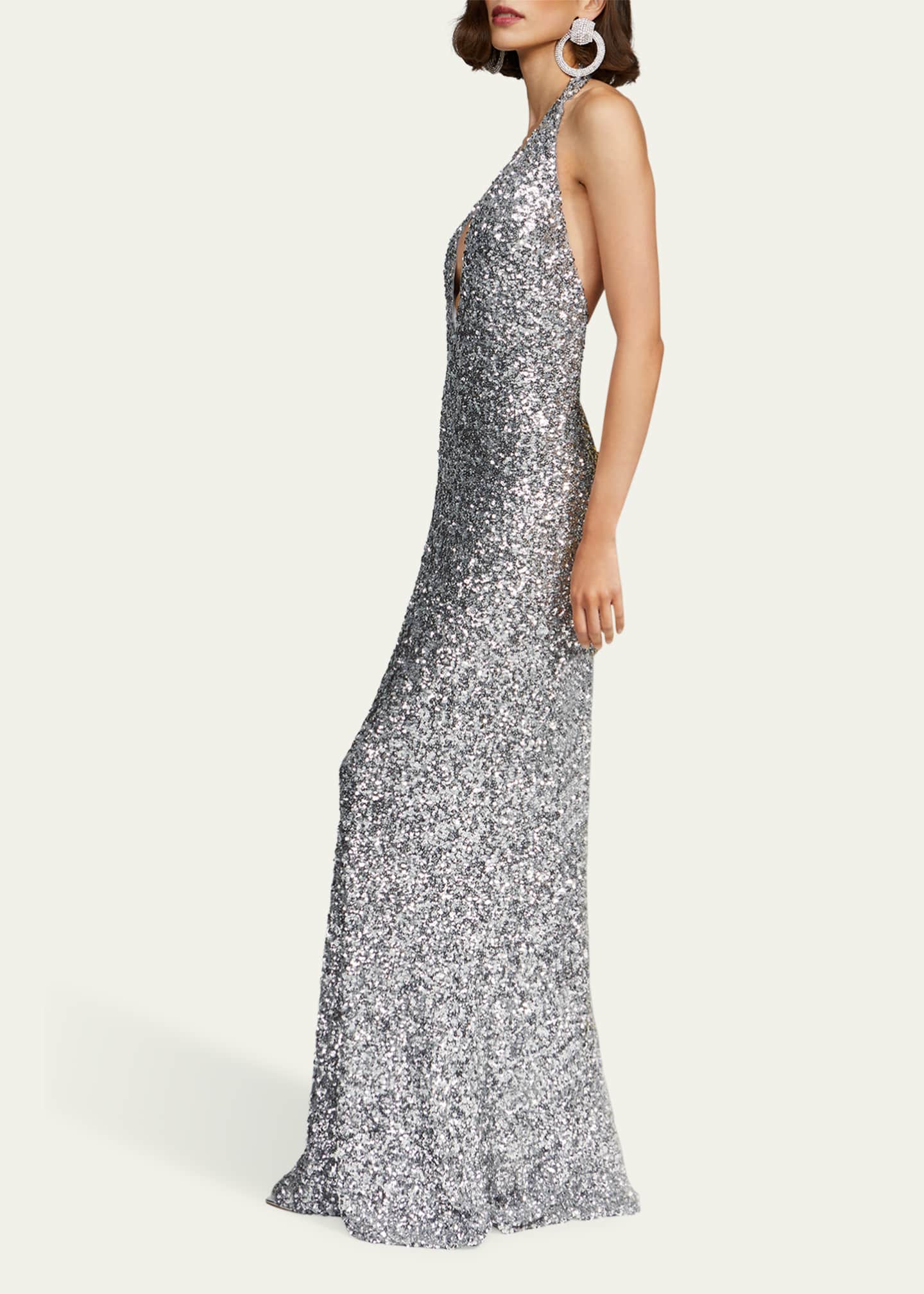 Halston Ena Sequin Deep V-Neck Column Gown Image 3 of 4