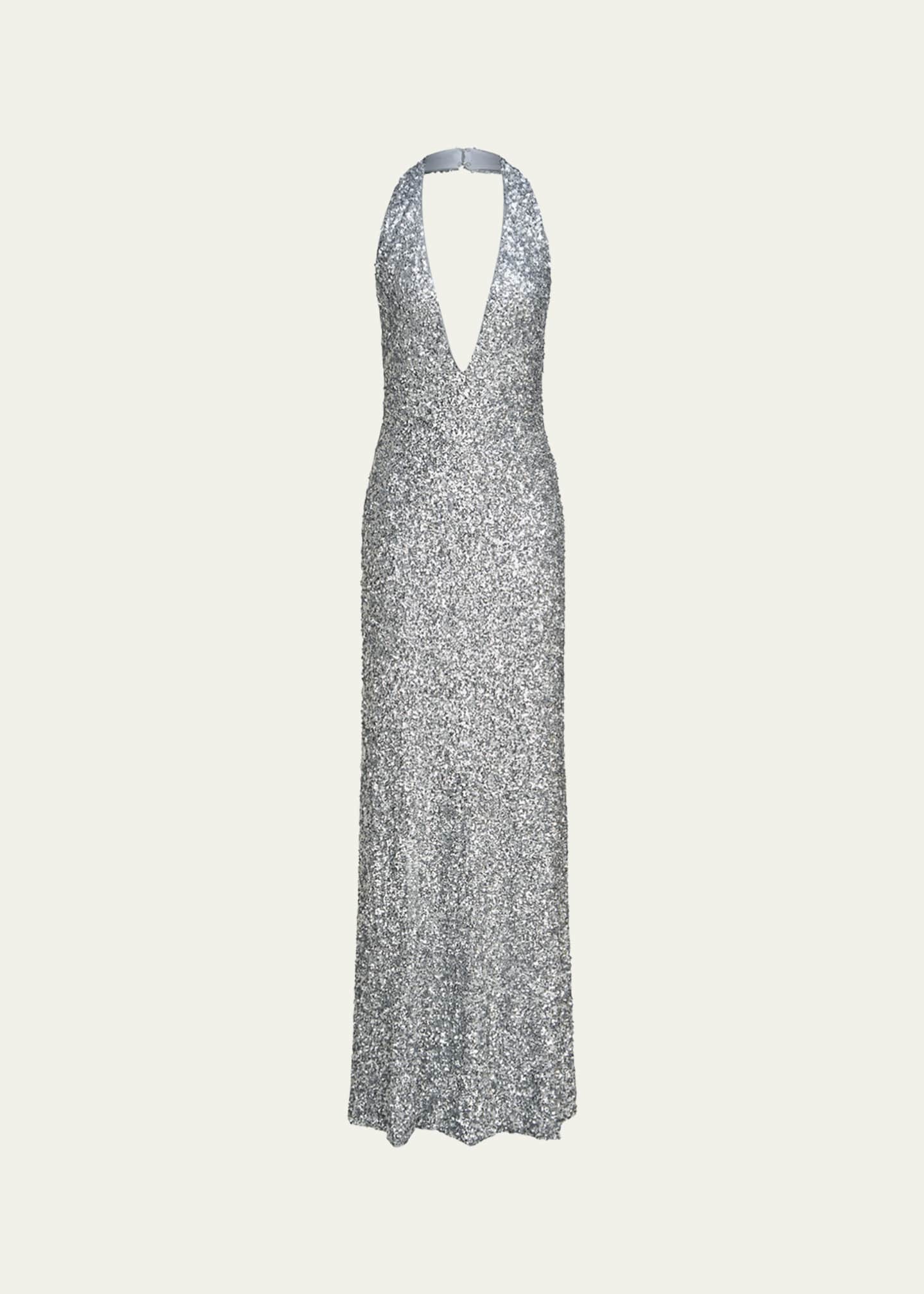 Halston Ena Sequin Deep V-Neck Column Gown Image 1 of 4