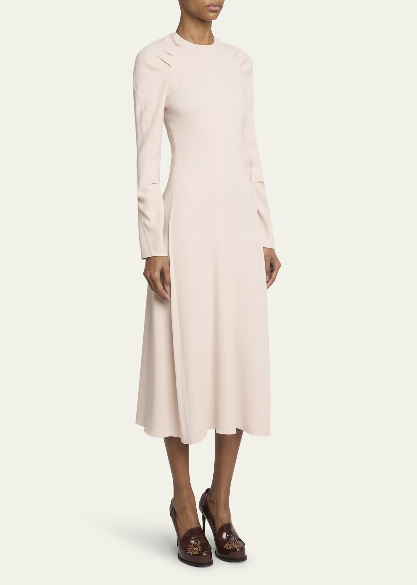 Victoria Beckham Long-Sleeve Pleated Raglan Midi Dress - Bergdorf Goodman