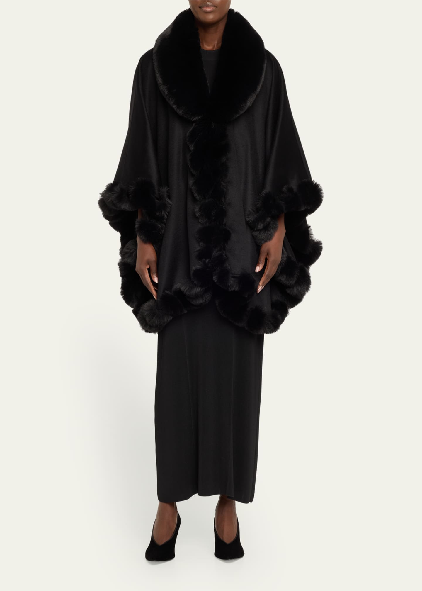 Sofia Cashmere Cashmere Faux Fur Trim Cape Image 2 of 5