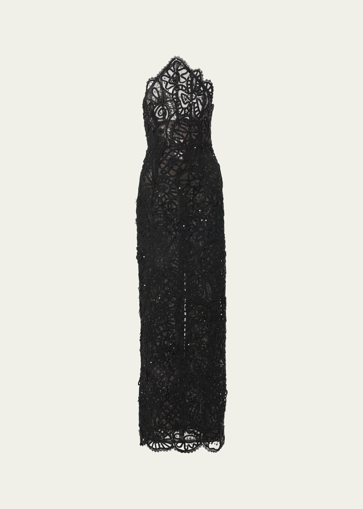 Carolina Herrera Lace Sequined Curved Strapless Column Gown Image 1 of 4