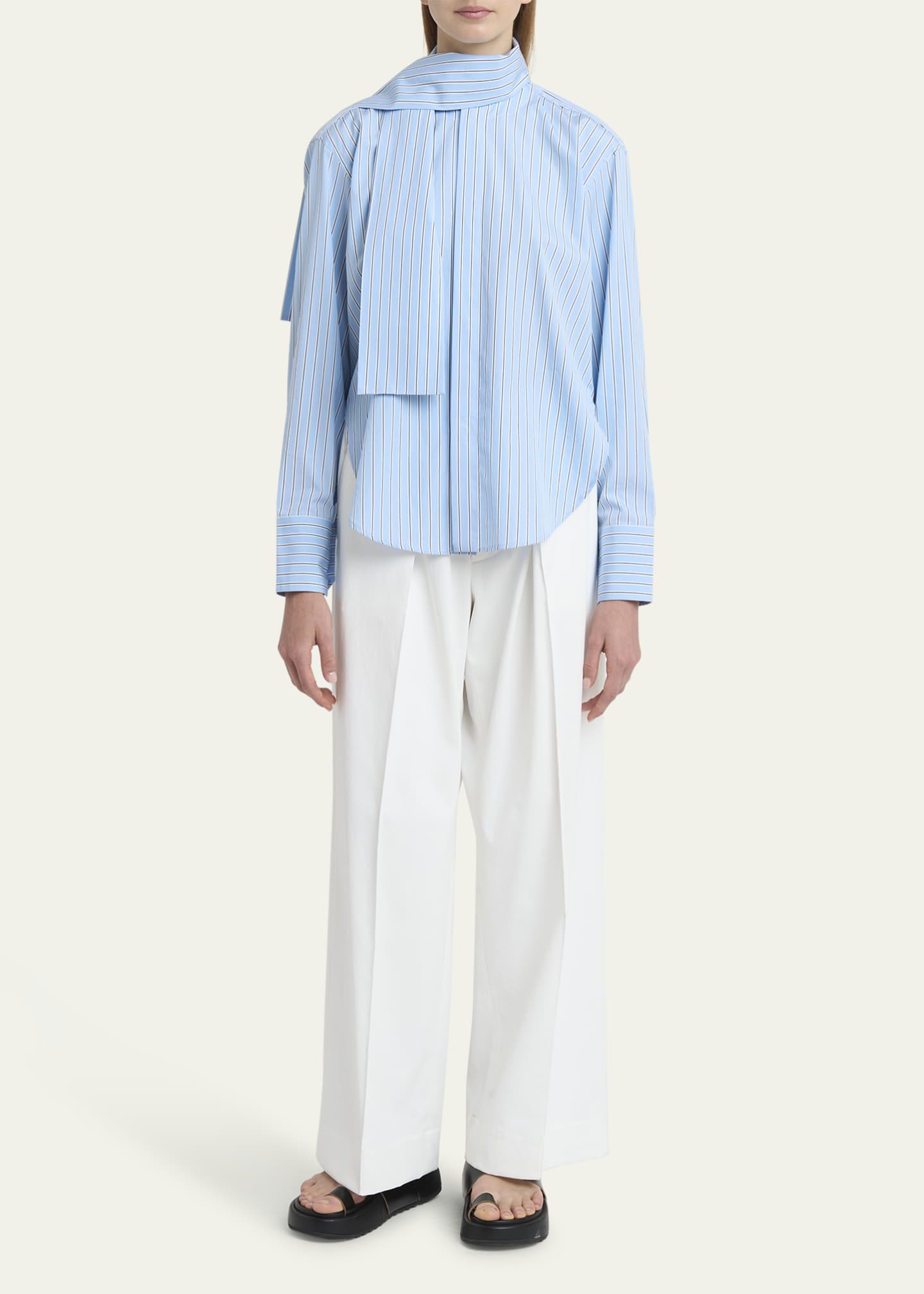 Plan C Stripe Scarf-Neck Button Down Blouse Image 2 of 5