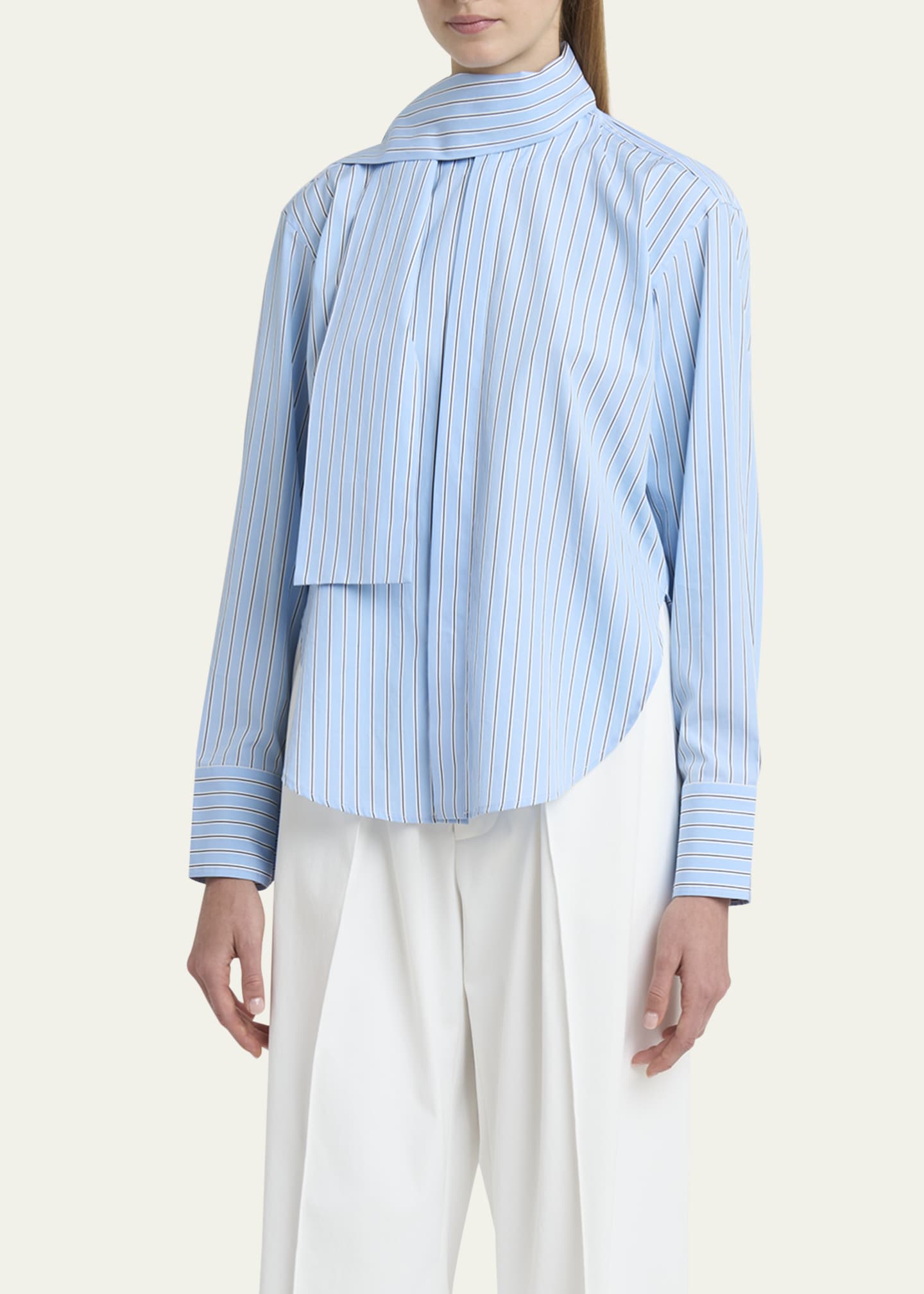 Plan C Stripe Scarf-Neck Button Down Blouse Image 4 of 5