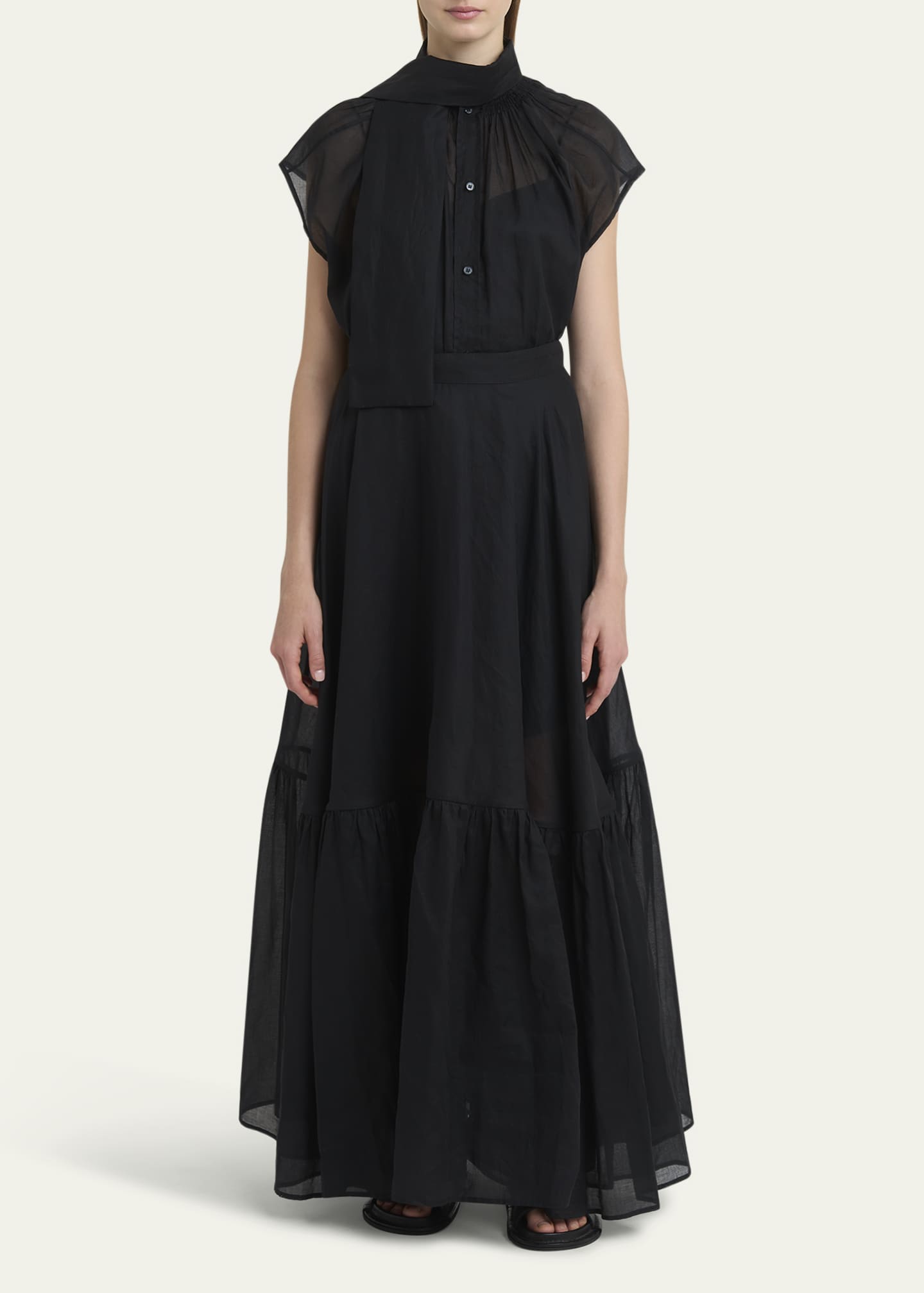 Plan C Scarf-Neck Button-Down Blouse Image 2 of 5