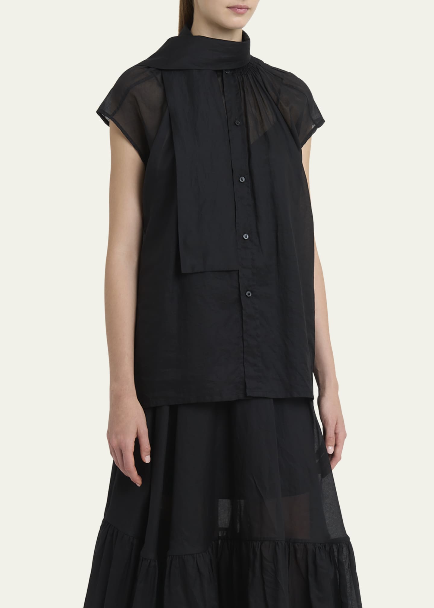 Plan C Scarf-Neck Button-Down Blouse Image 4 of 5
