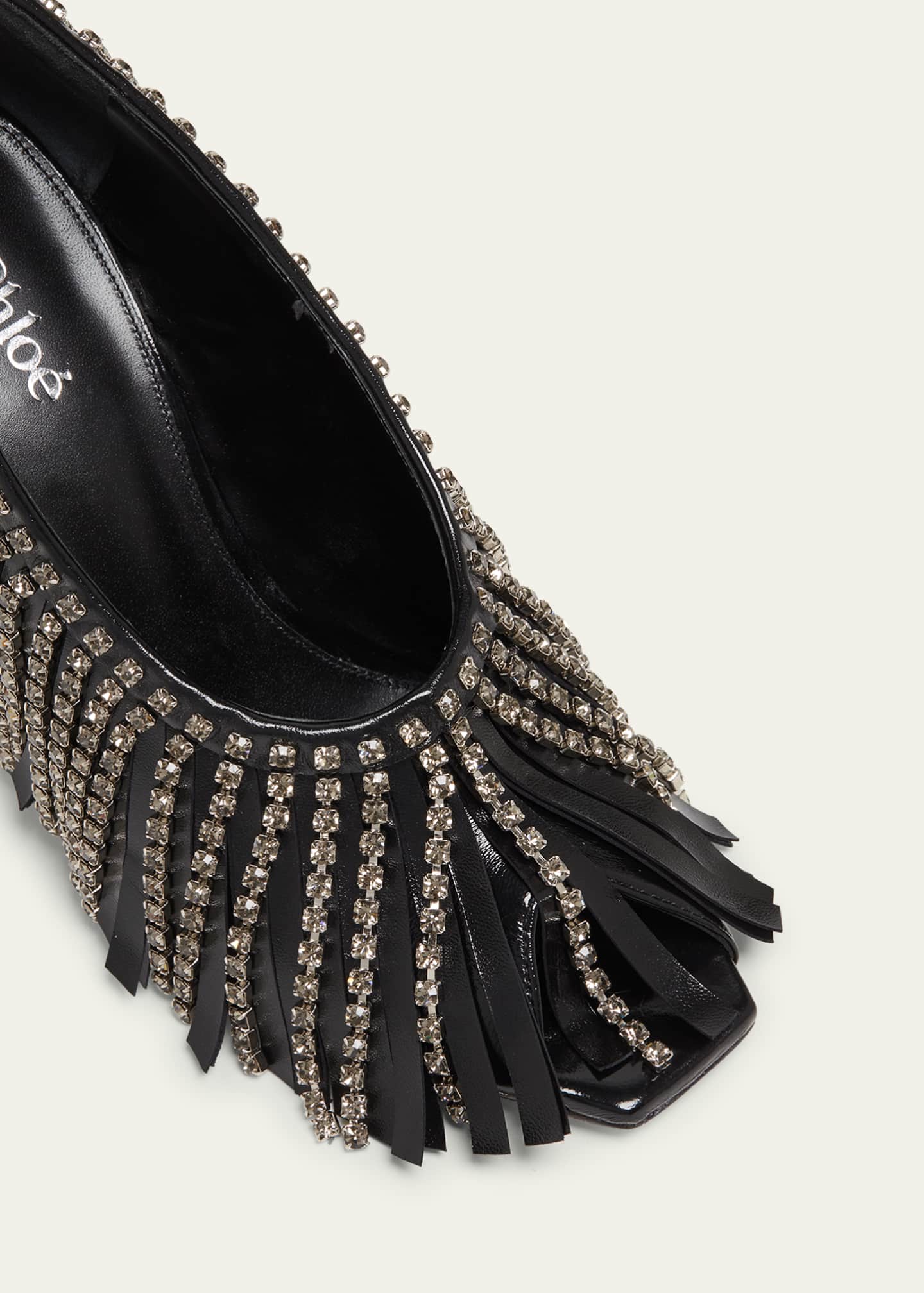 Chloe Mona Leather Strass Fringe Peep-Toe Pumps Image 6 of 6