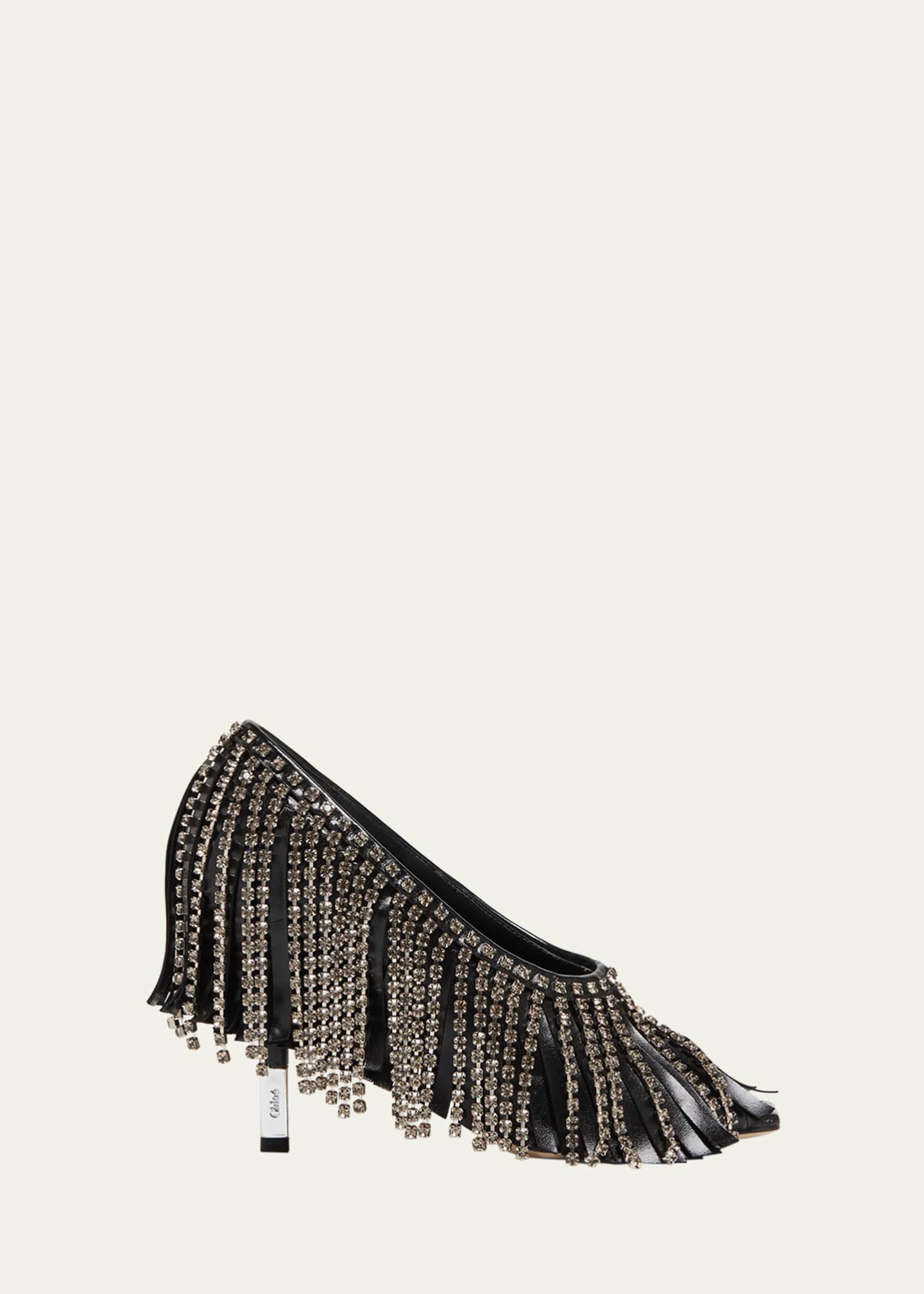 Chloe Mona Leather Strass Fringe Peep-Toe Pumps Image 1 of 6