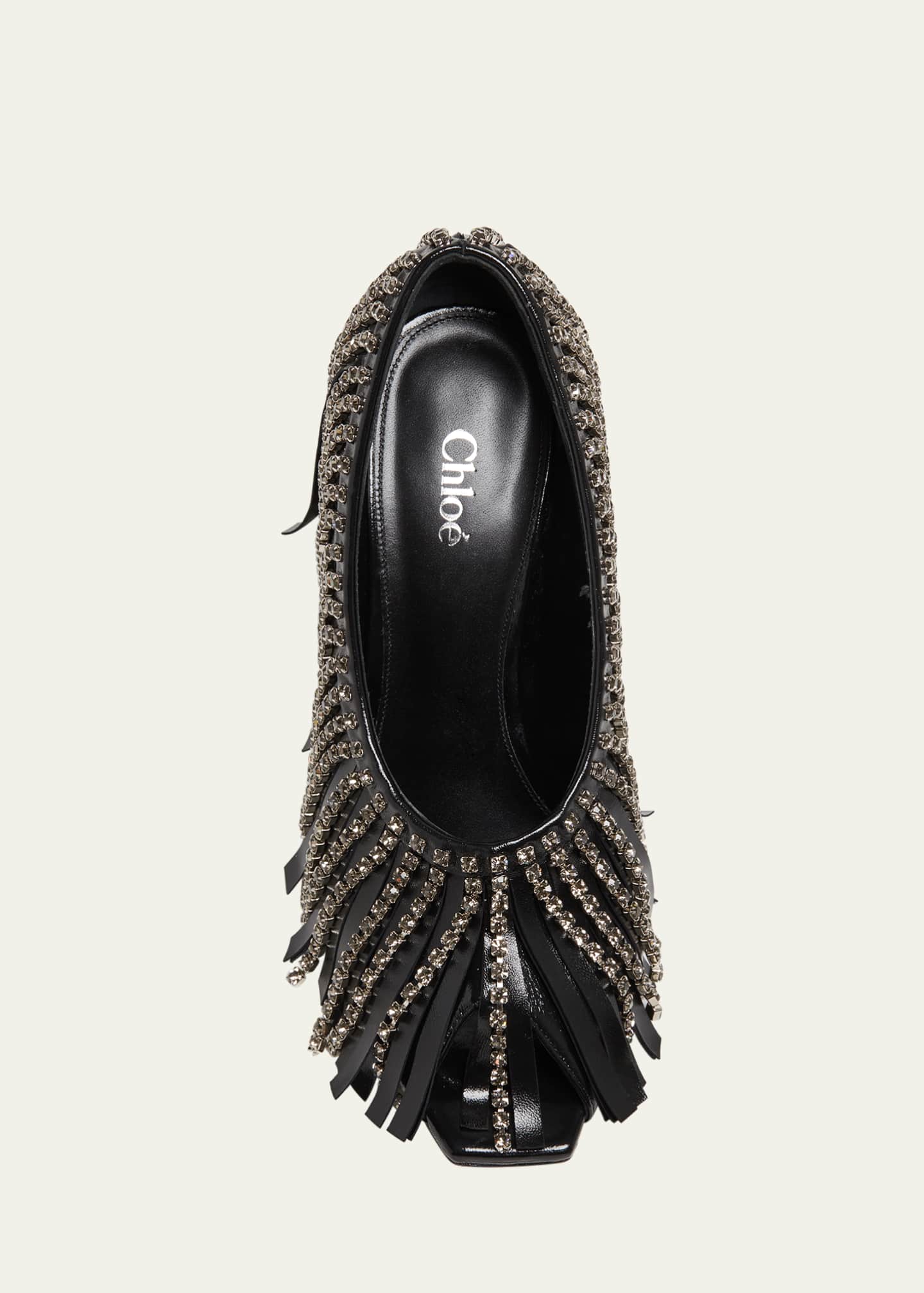 Chloe Mona Leather Strass Fringe Peep-Toe Pumps Image 5 of 6