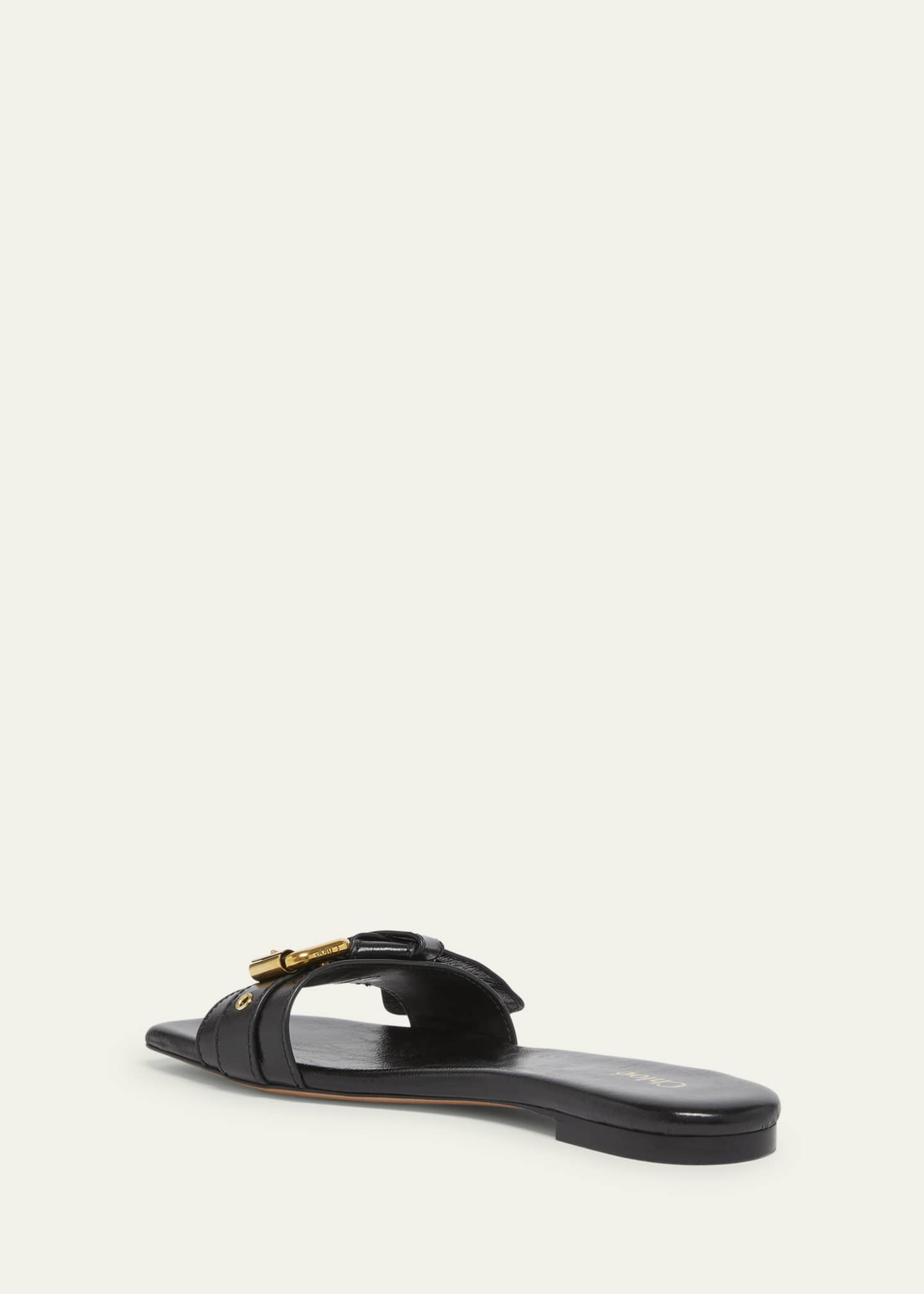 Mae Leather Buckle Flat Slide Sandals