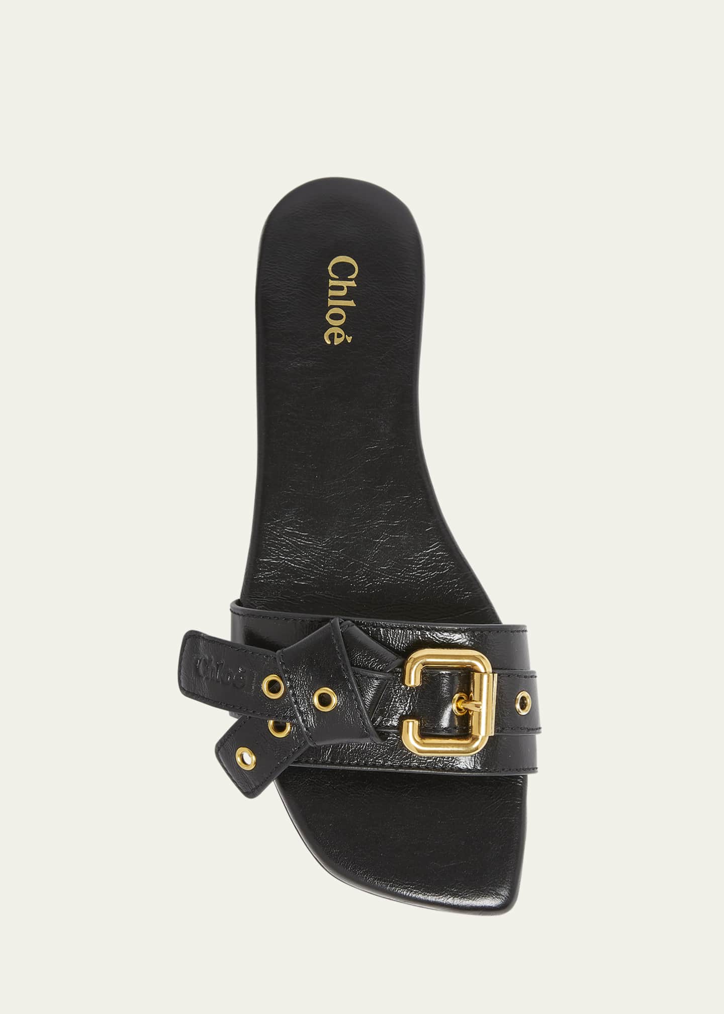 Mae Leather Buckle Flat Slide Sandals