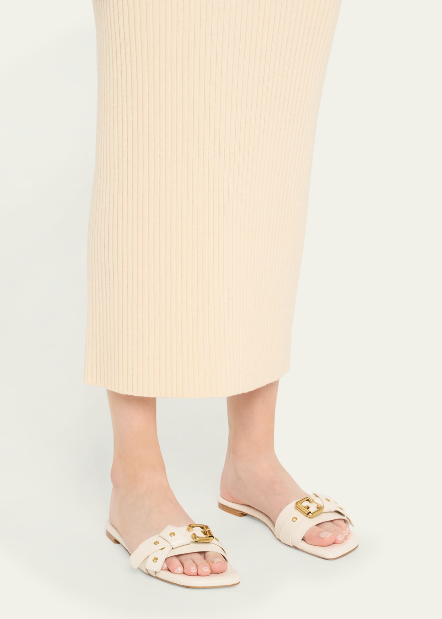 Chloe Mae Leather Buckle Flat Slide Sandals Image 2 of 6