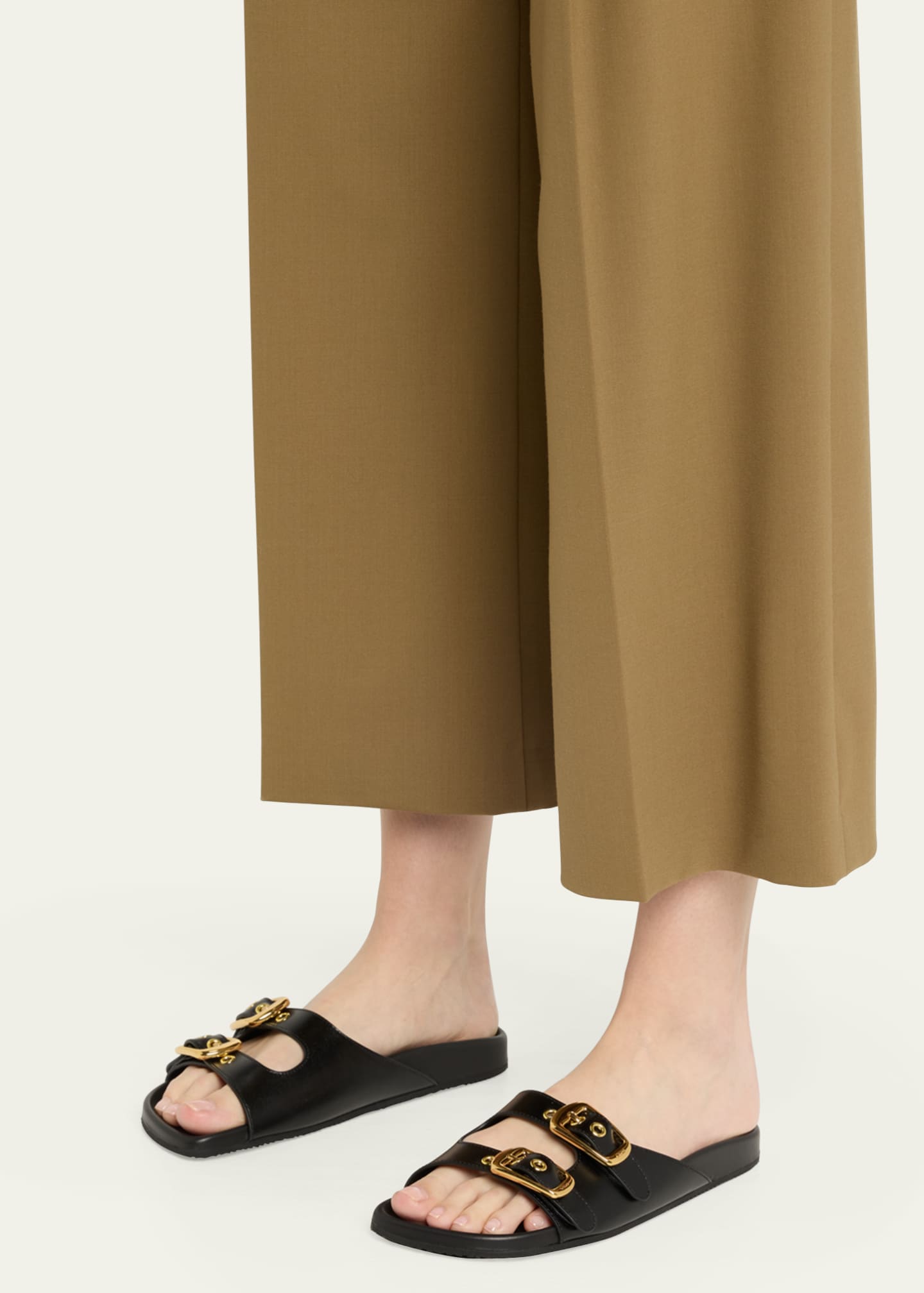 Chloe Polly Leather Double-Buckle Slide Sandals Image 2 of 5