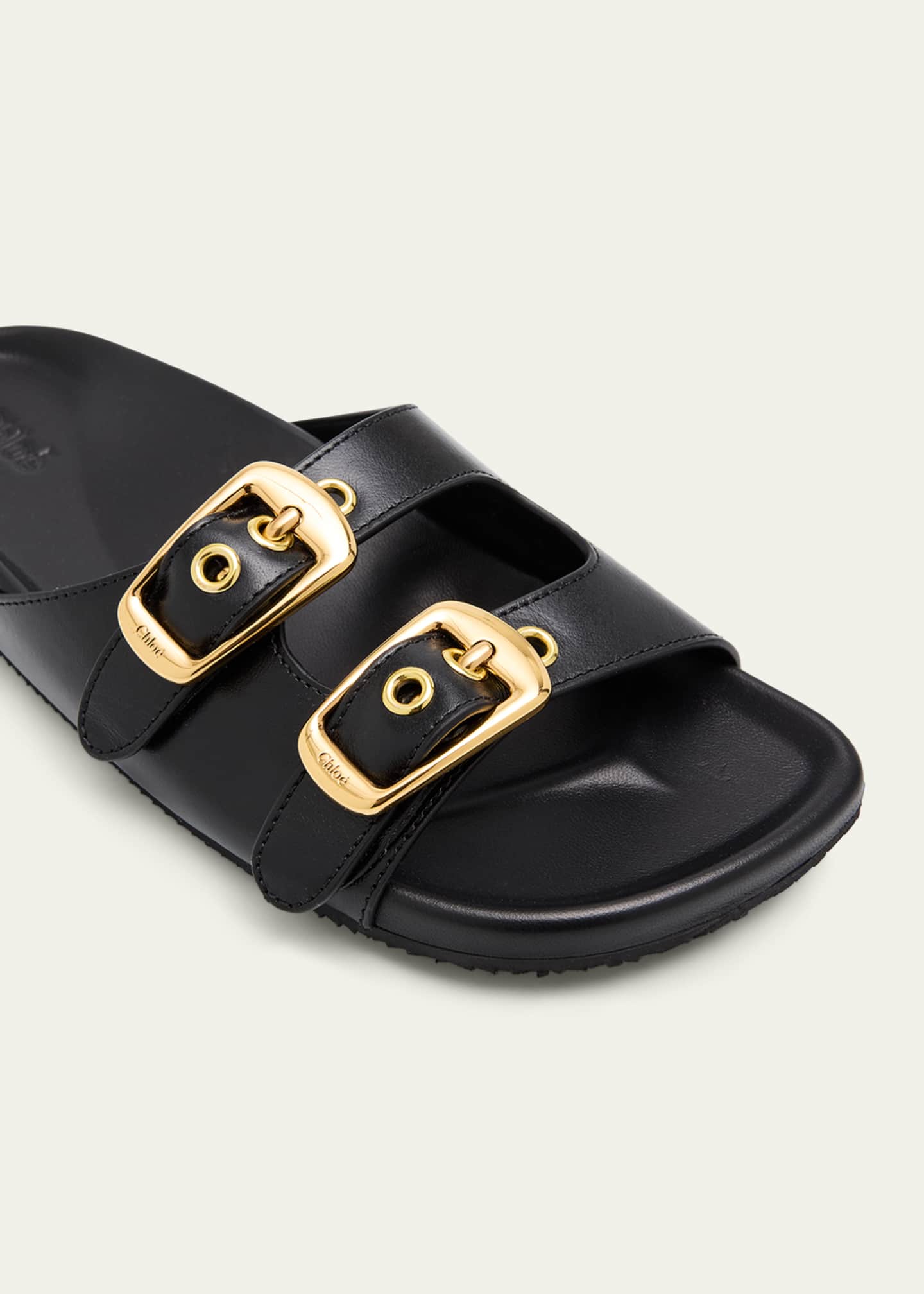 Chloe Polly Leather Double-Buckle Slide Sandals Image 4 of 5