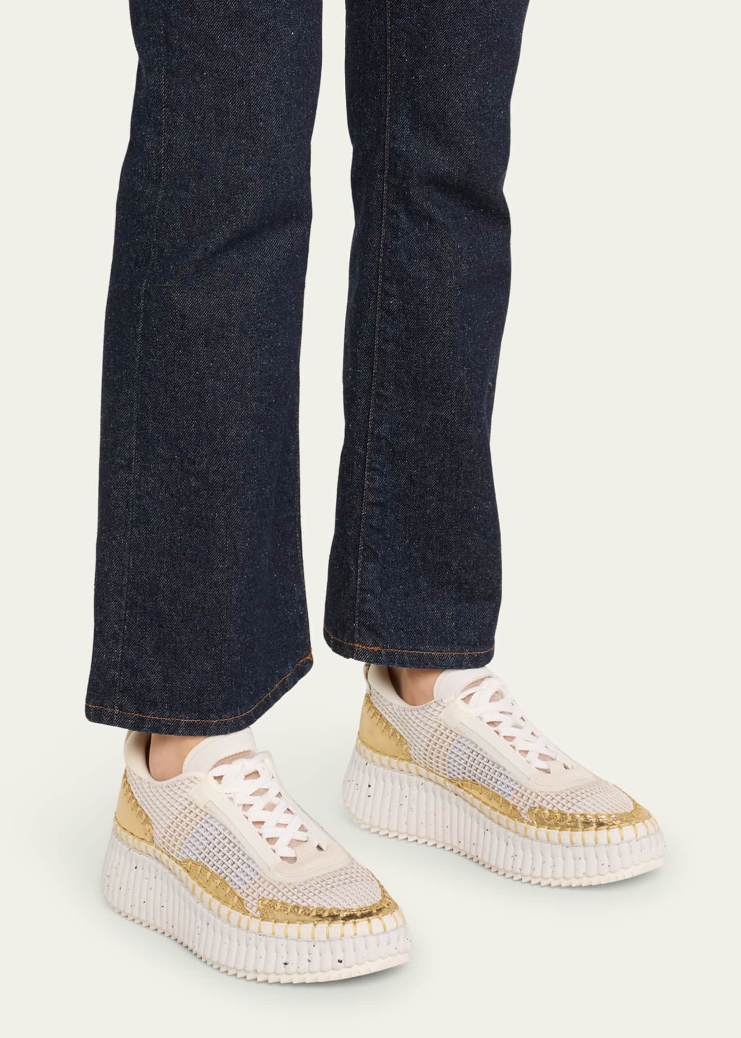 Nama Mesh and Leather Platform Low-Top Sneakers