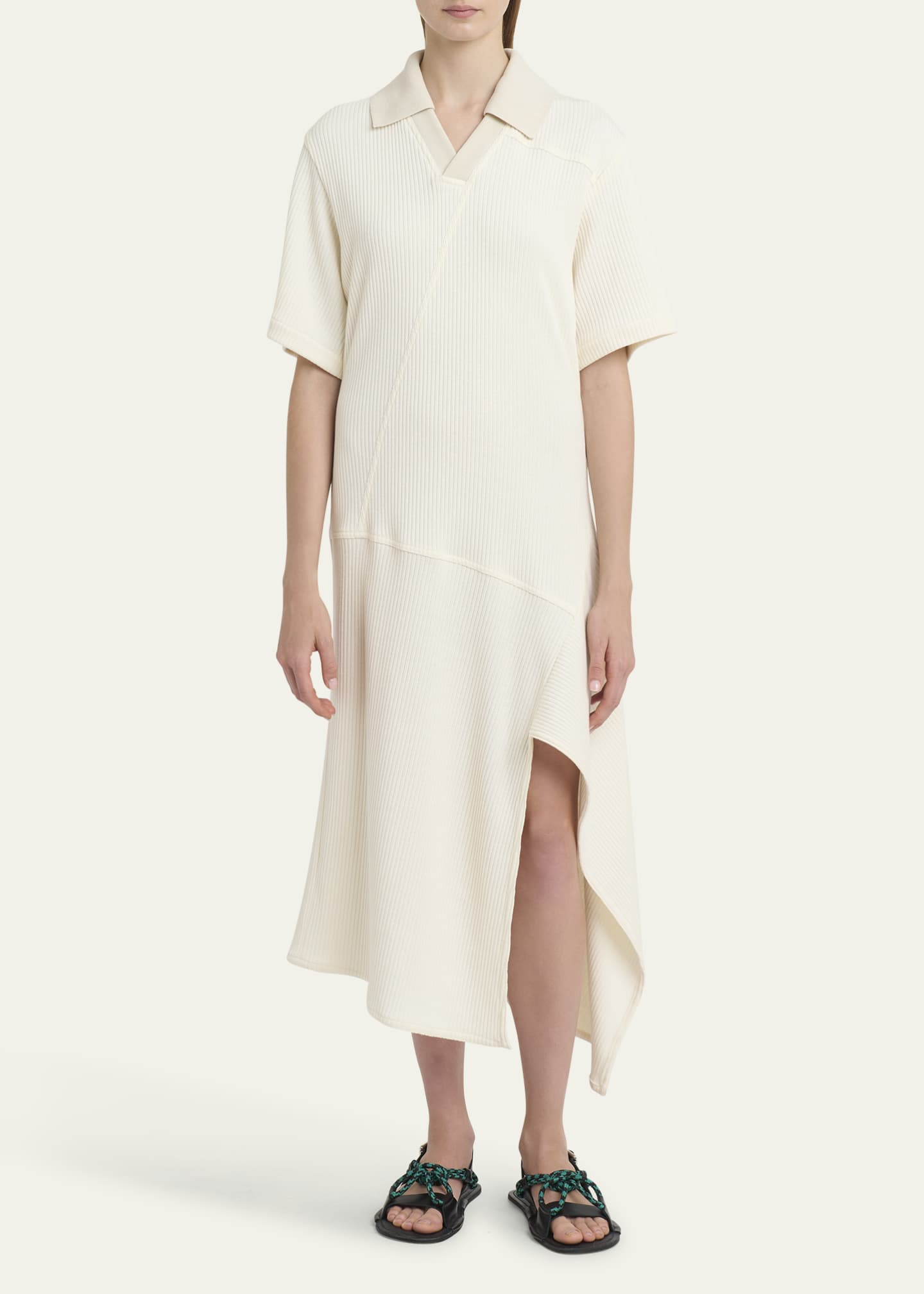 Plan C Asymmetric Ribbed Polo Midi Dress Image 2 of 5
