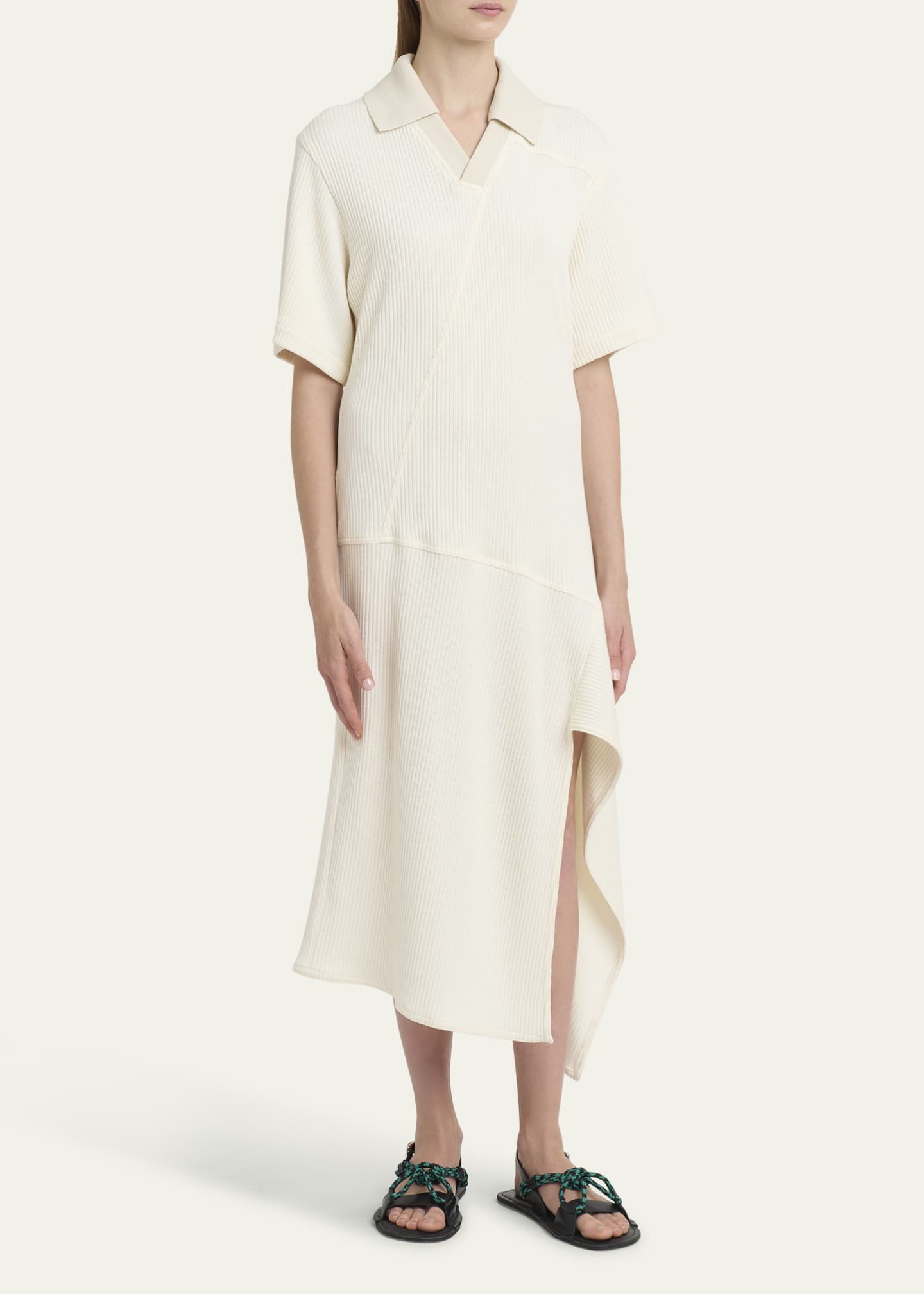 Plan C Asymmetric Ribbed Polo Midi Dress Image 4 of 5