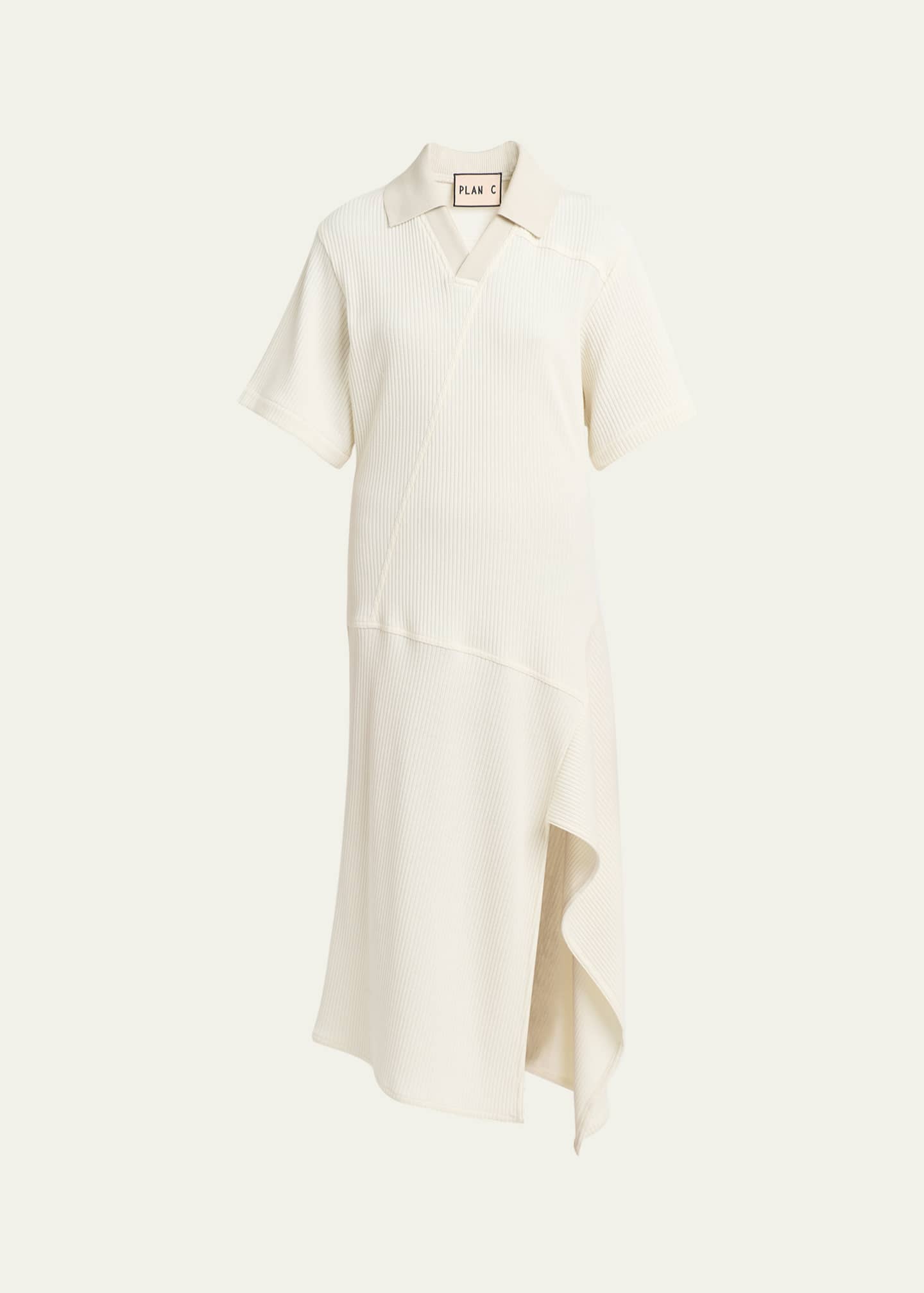 Plan C Asymmetric Ribbed Polo Midi Dress Image 1 of 5