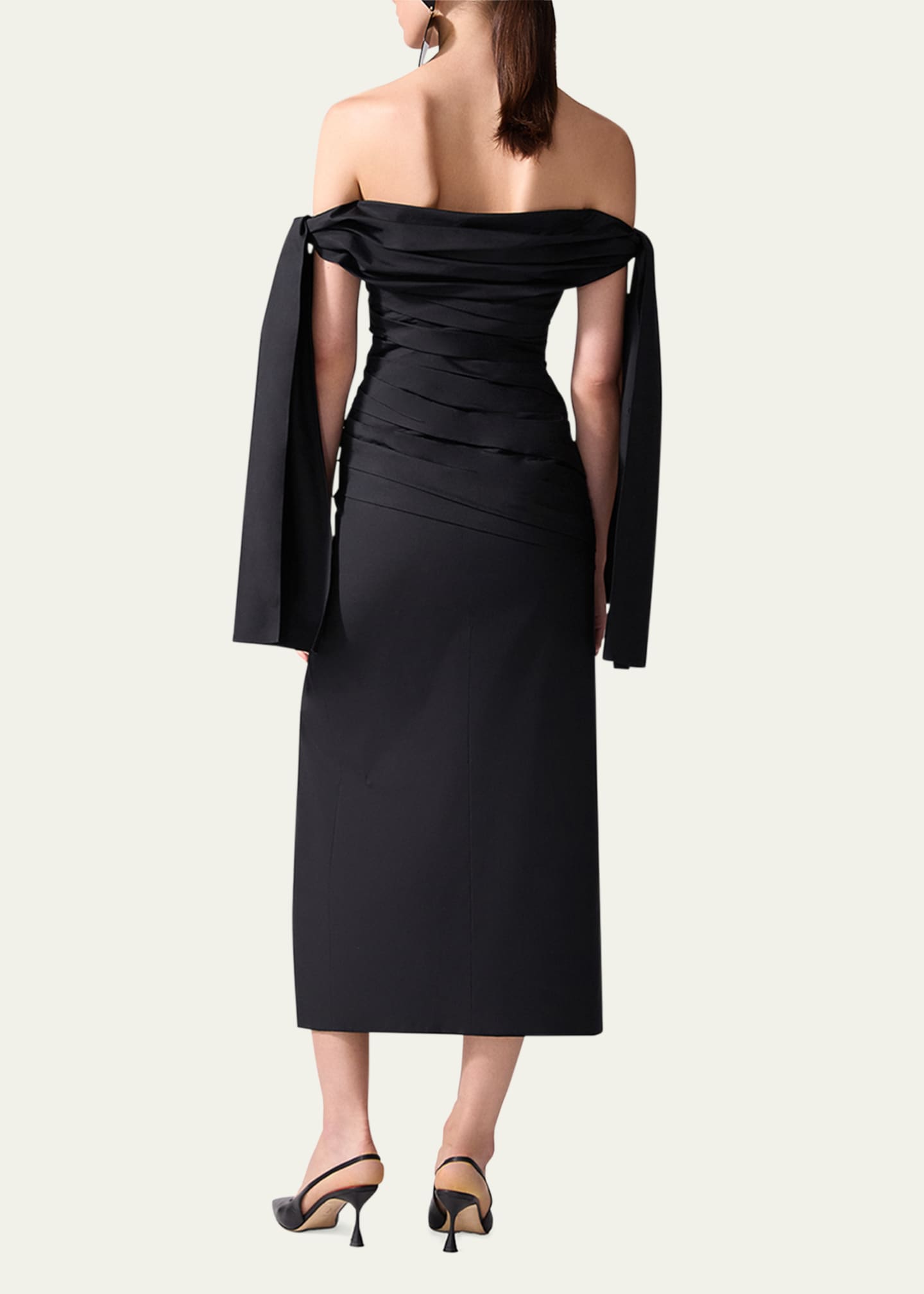 Carolina Herrera Off-Shoulder Tie Draped Midi Dress Image 3 of 4