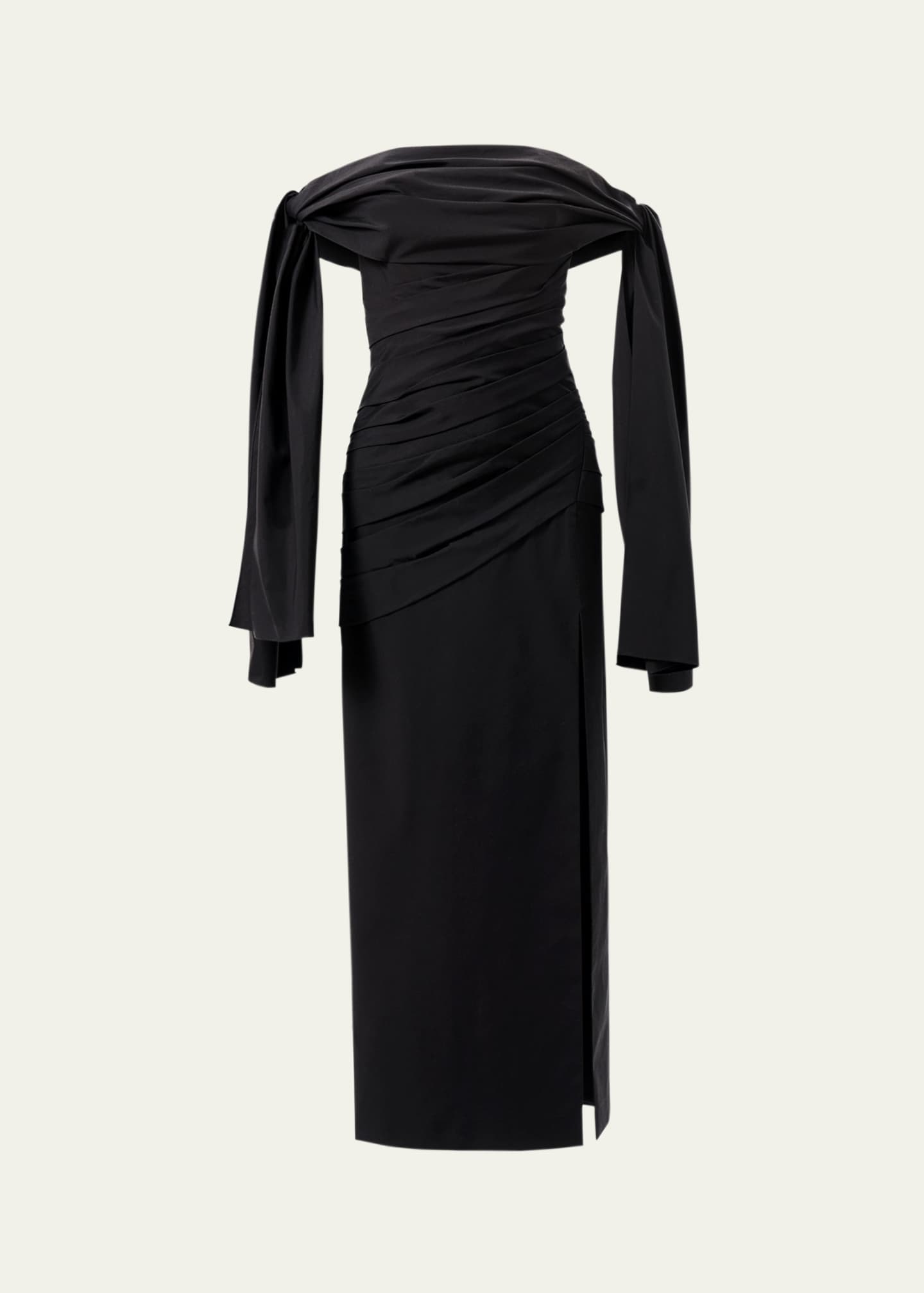 Carolina Herrera Off-Shoulder Tie Draped Midi Dress Image 1 of 4