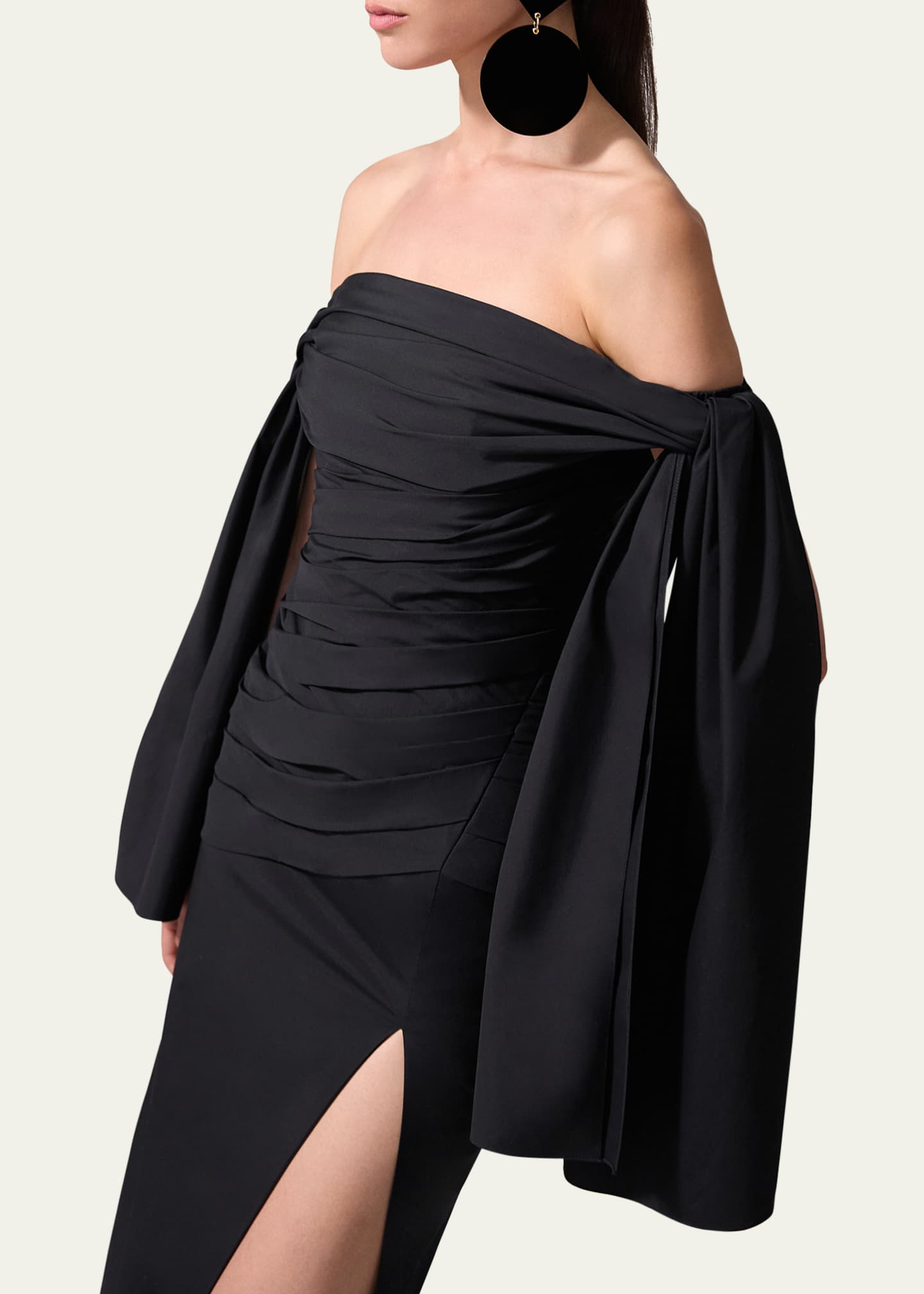 Carolina Herrera Off-Shoulder Tie Draped Midi Dress Image 4 of 4
