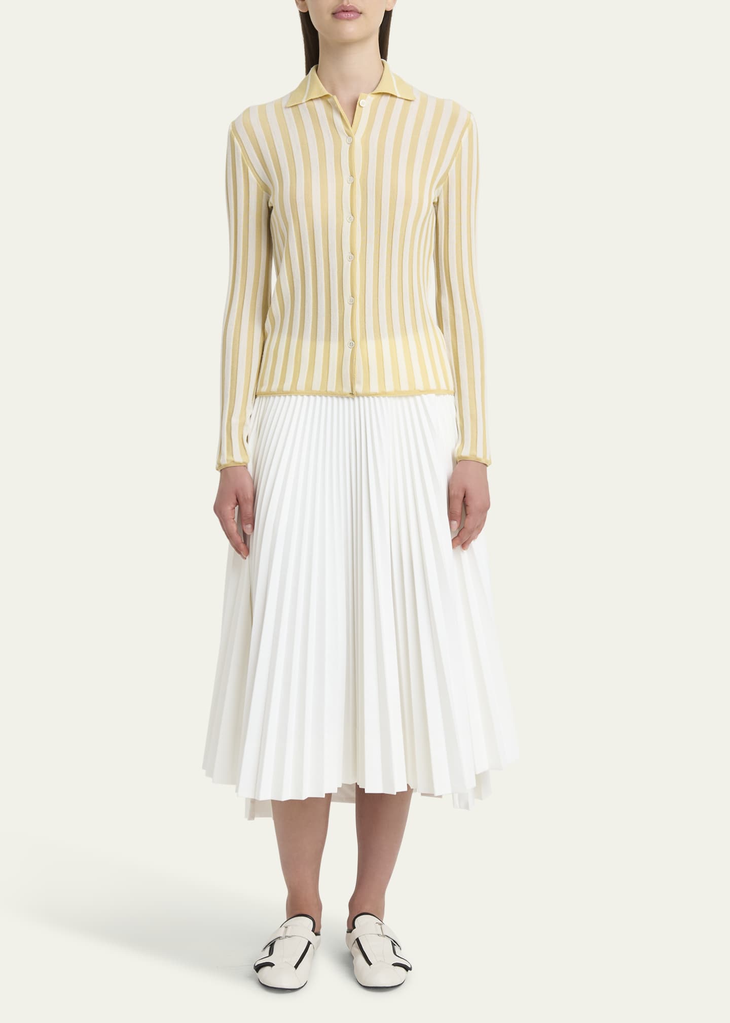 Plan C Stripe Collared Wool Cardigan Image 2 of 5
