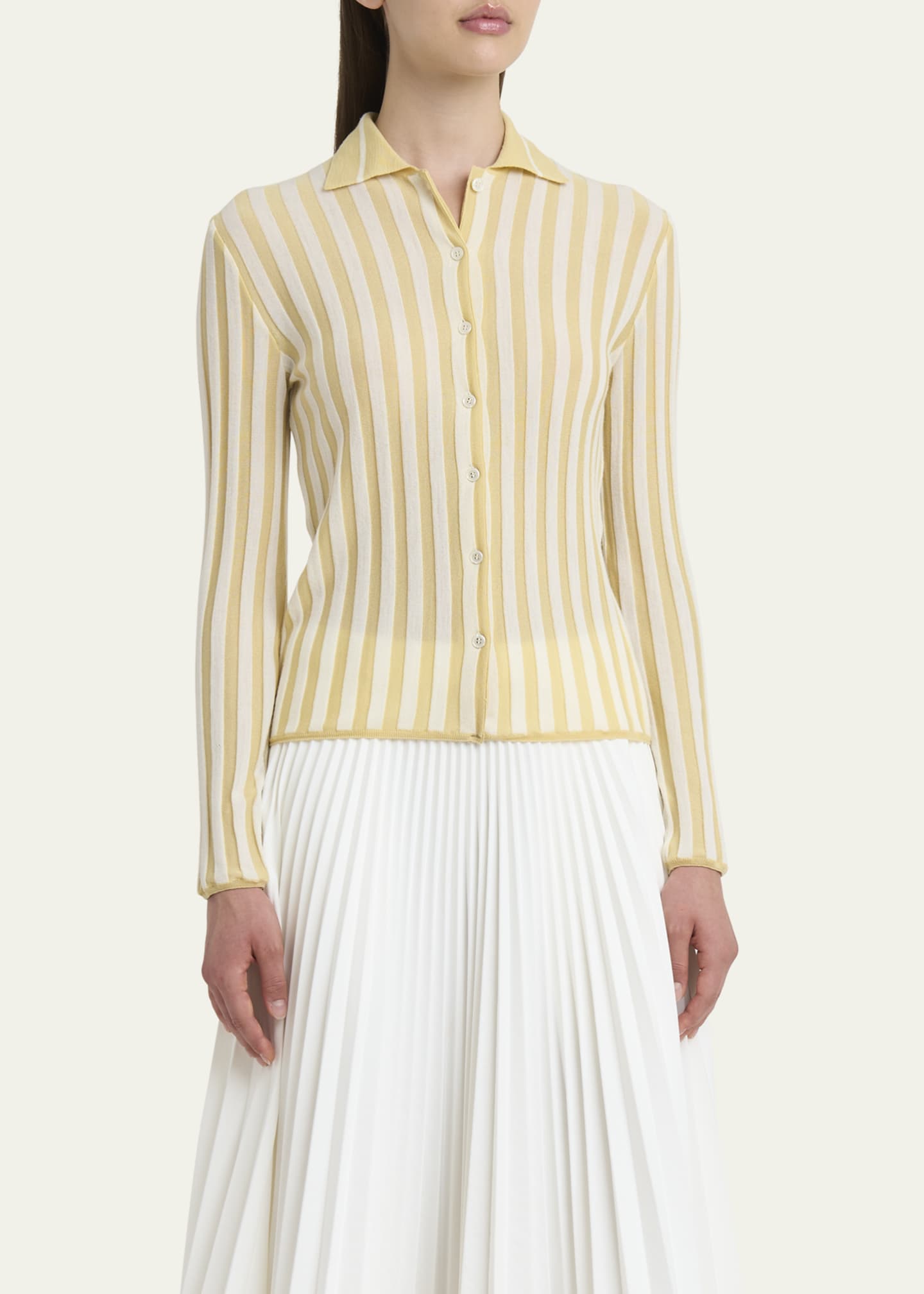 Plan C Stripe Collared Wool Cardigan Image 4 of 5