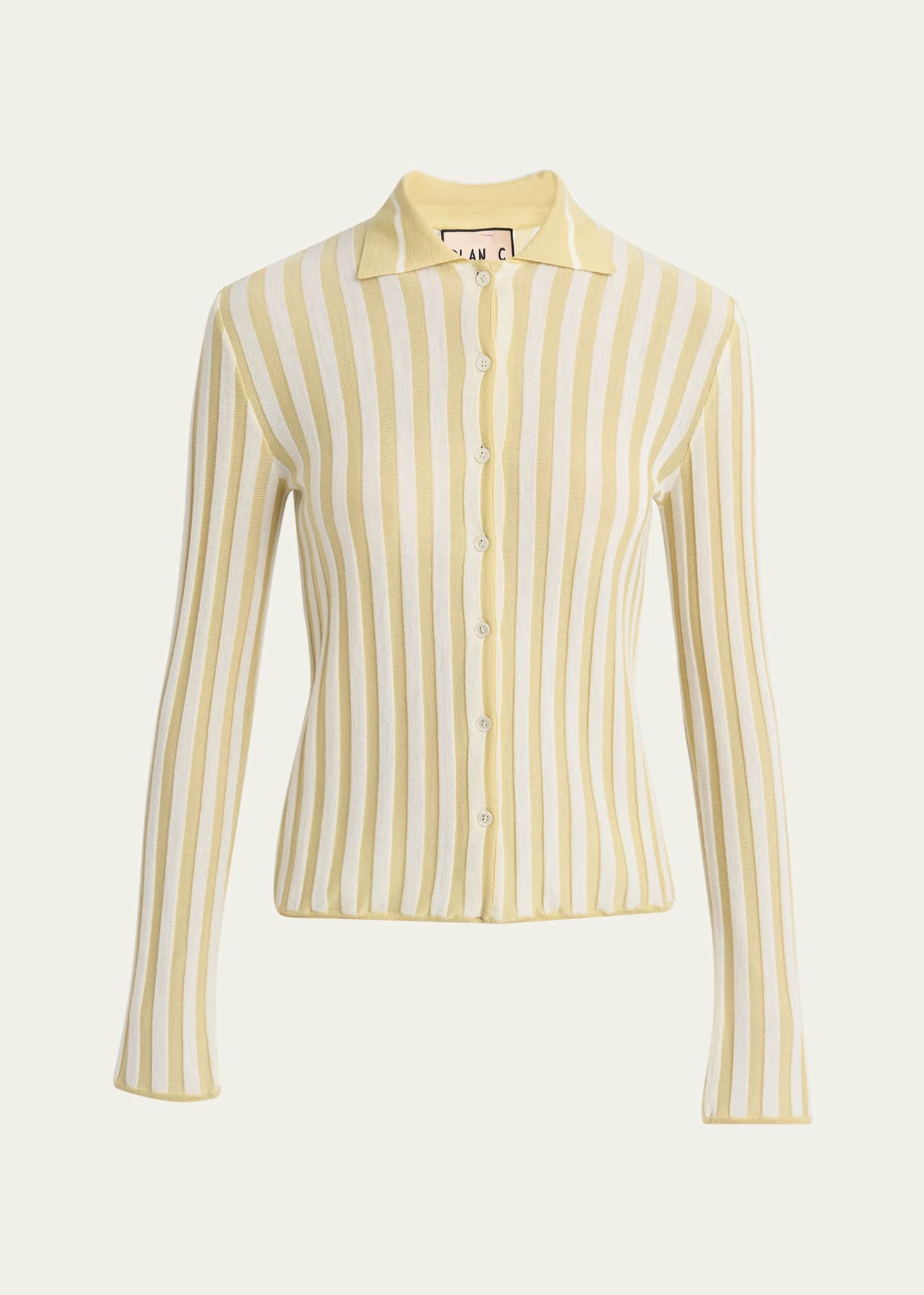 Plan C Stripe Collared Wool Cardigan Image 1 of 5