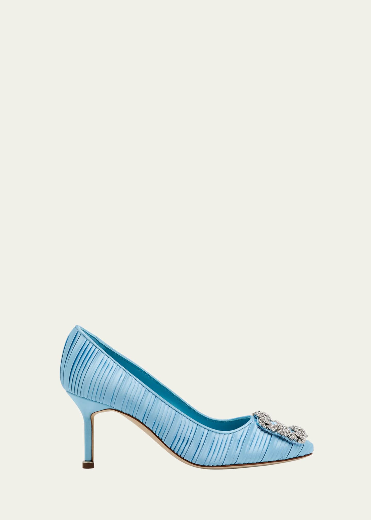 Manolo Blahnik Hangisi Pleated Satin Buckle Pumps Image 1 of 6