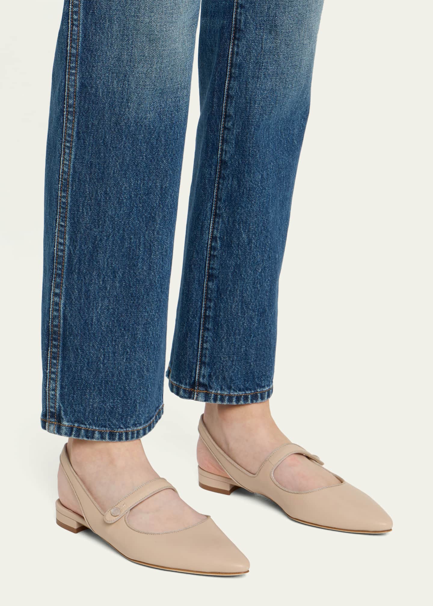 Manolo Blahnik Campari Leather Mary Jane Slingback Flats