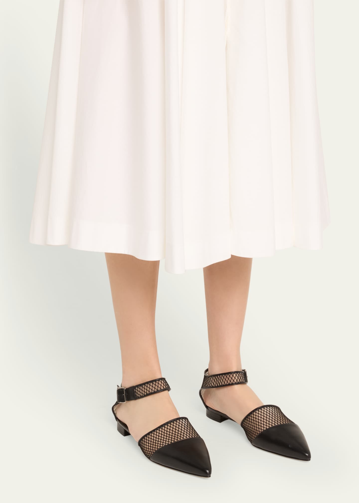 Manolo Blahnik Jatelah Leather Net Ankle-Strap Flats Image 2 of 6