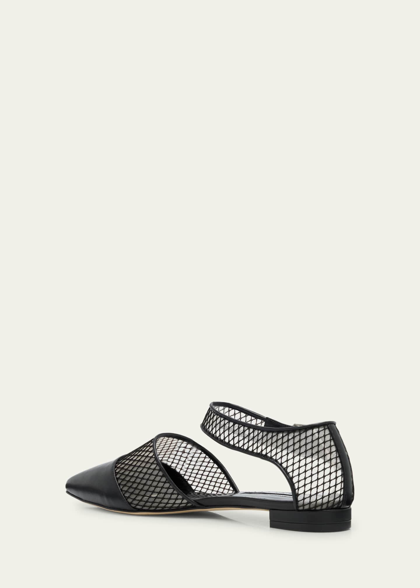 Manolo Blahnik Jatelah Leather Net Ankle-Strap Flats Image 4 of 6