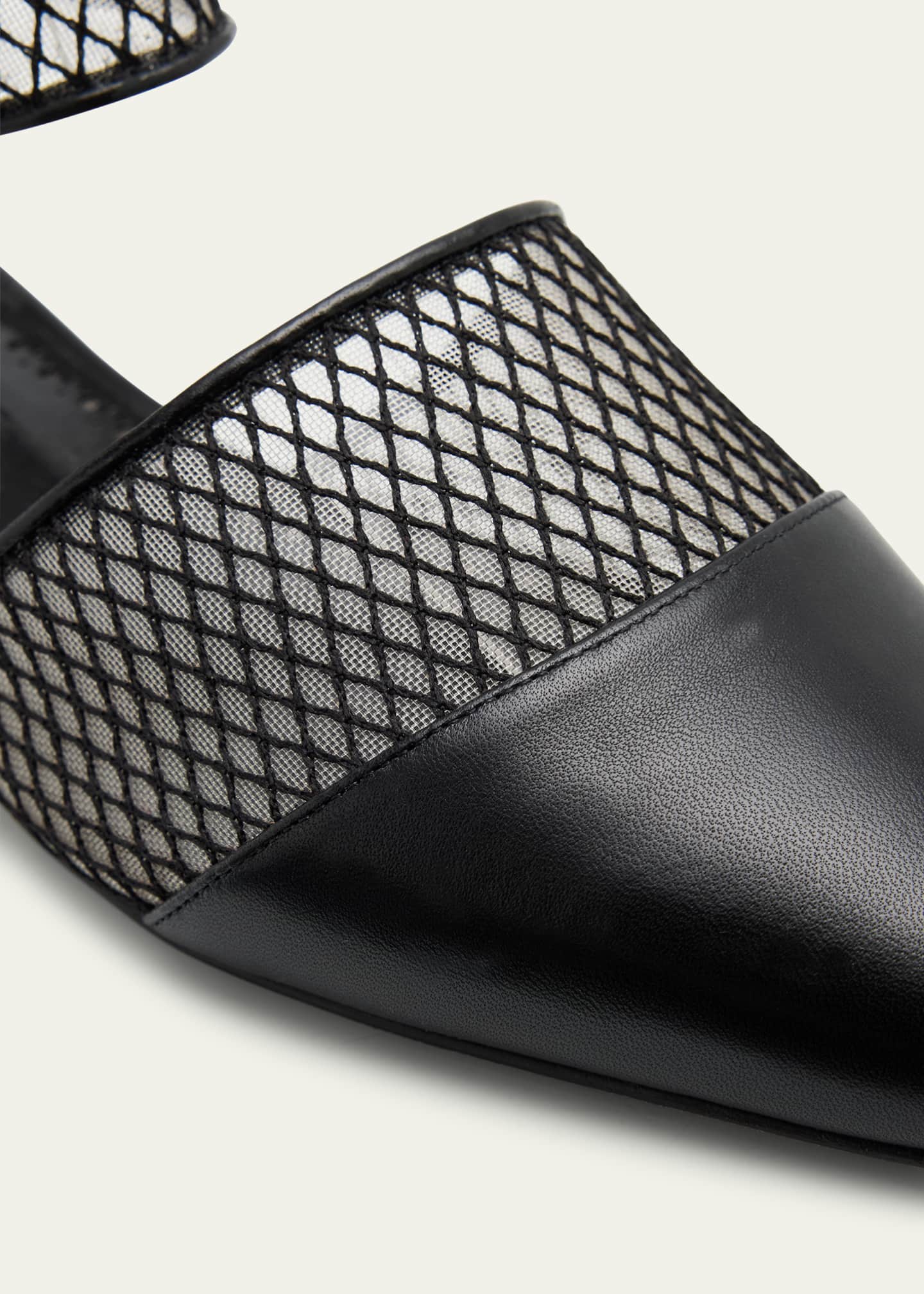 Manolo Blahnik Jatelah Leather Net Ankle-Strap Flats Image 5 of 6